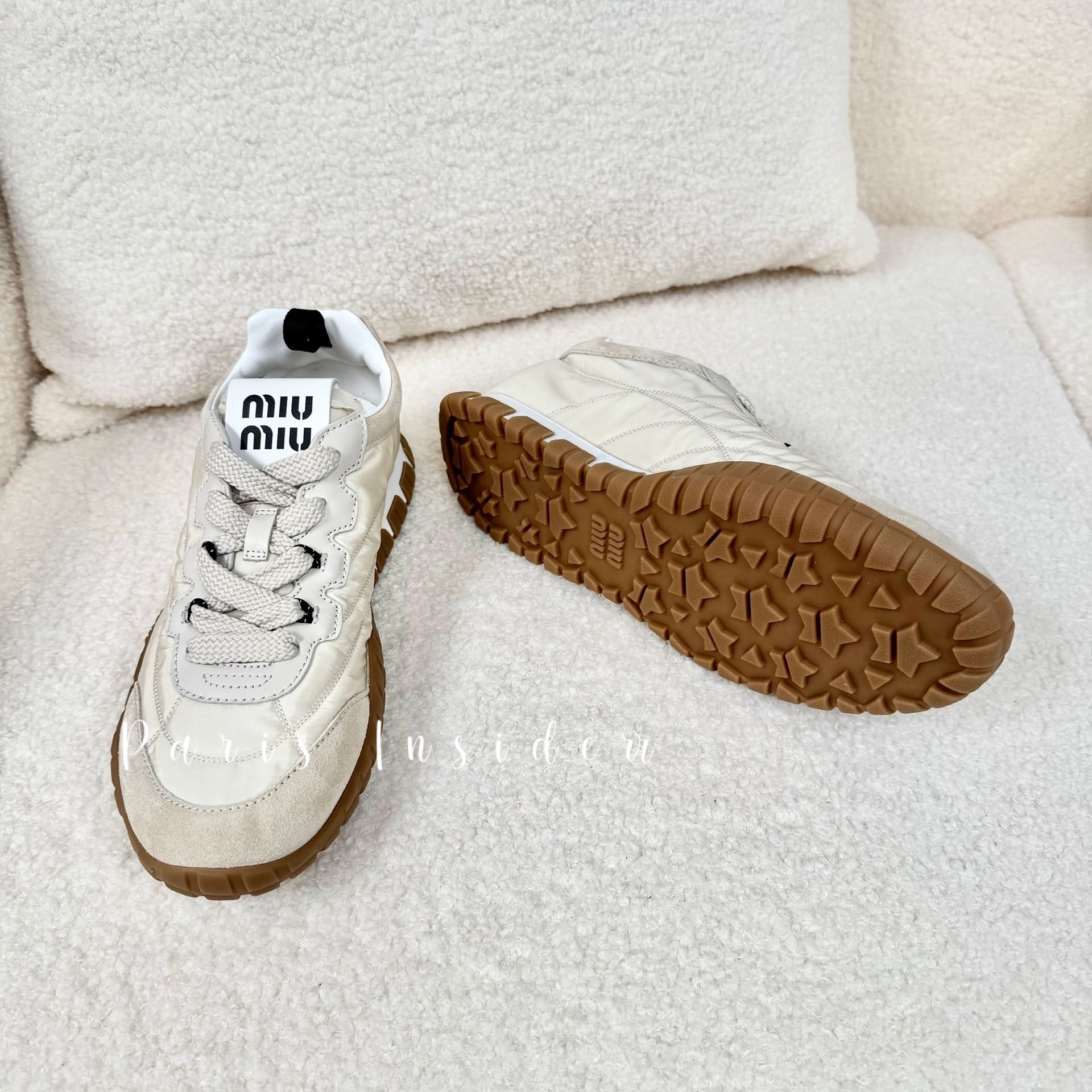 Miu Miu Tyre Technical Fabric And Suede Sneakers - Ivory 象牙白 - Image 2