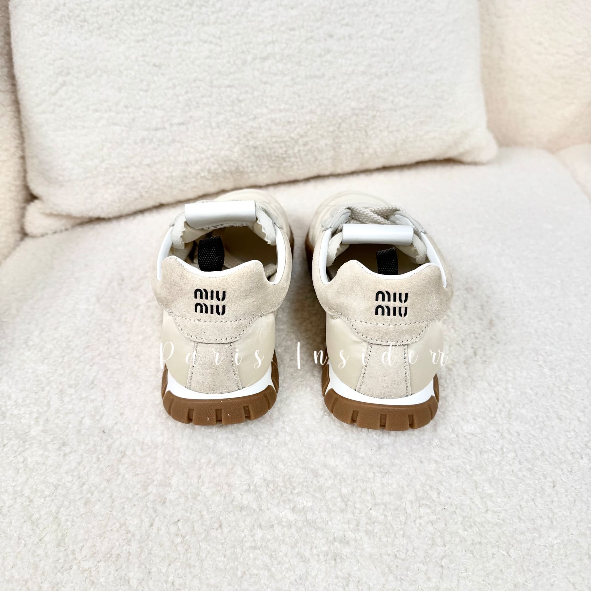 Miu Miu Tyre Technical Fabric And Suede Sneakers - Ivory 象牙白 - Image 3