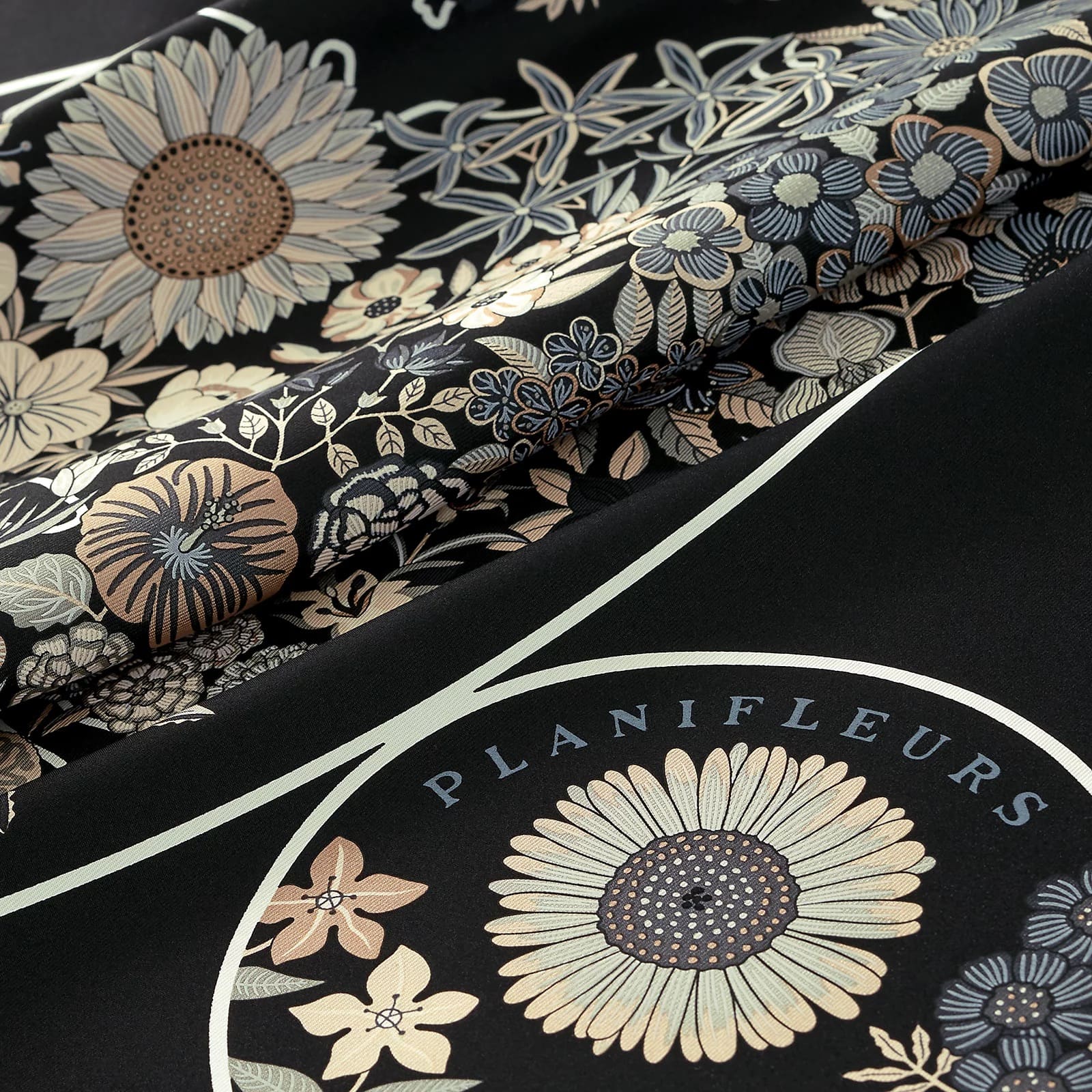 Hermes Planifleurs Scarf 90 Noir x Gris x Parchemin - Image 3