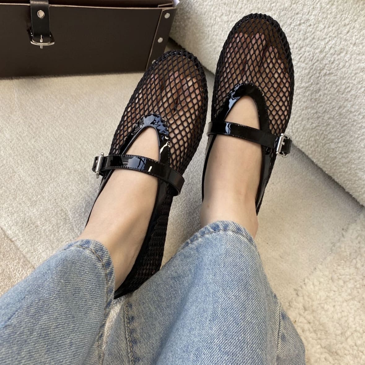 Alaia Ballet Flats in Fishnet - Black 黑 - Image 3