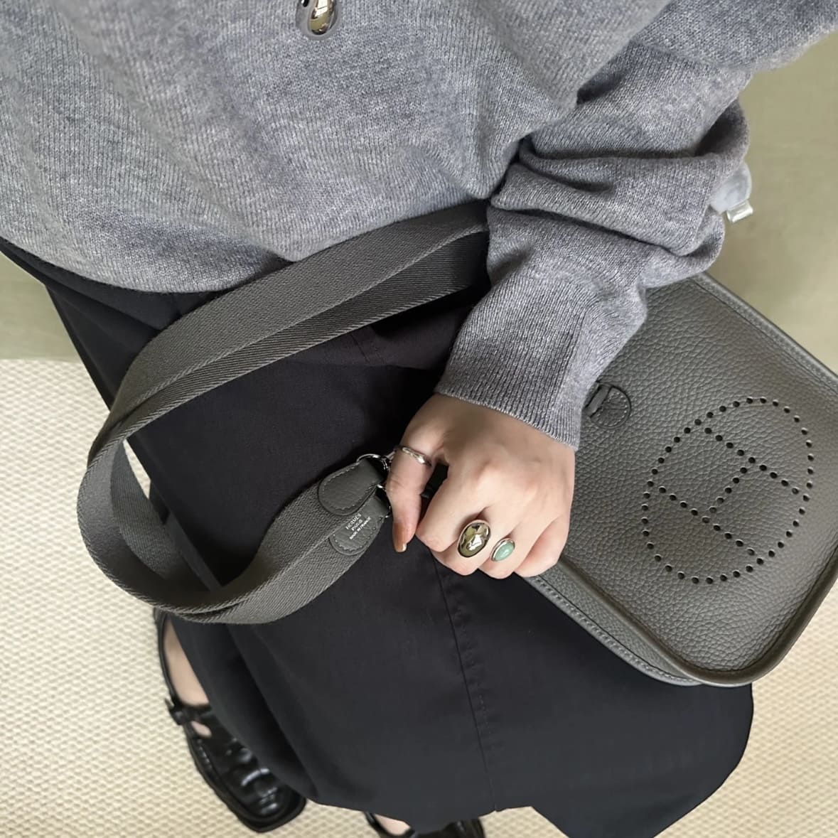 Hermes Mini Evelyne Gris Meyer GHW - Image 3
