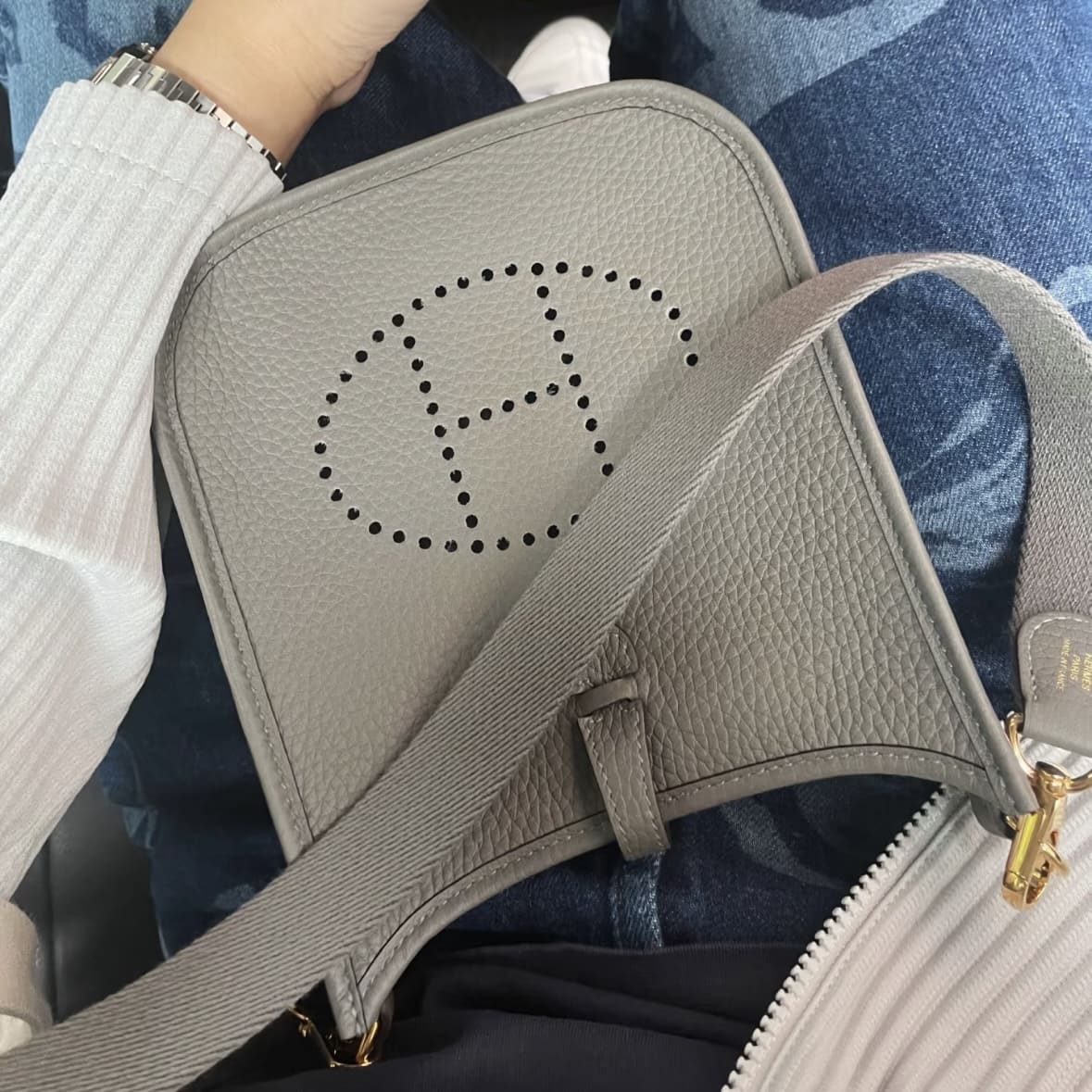 Hermes Mini Evelyne Gris Meyer GHW - Image 2