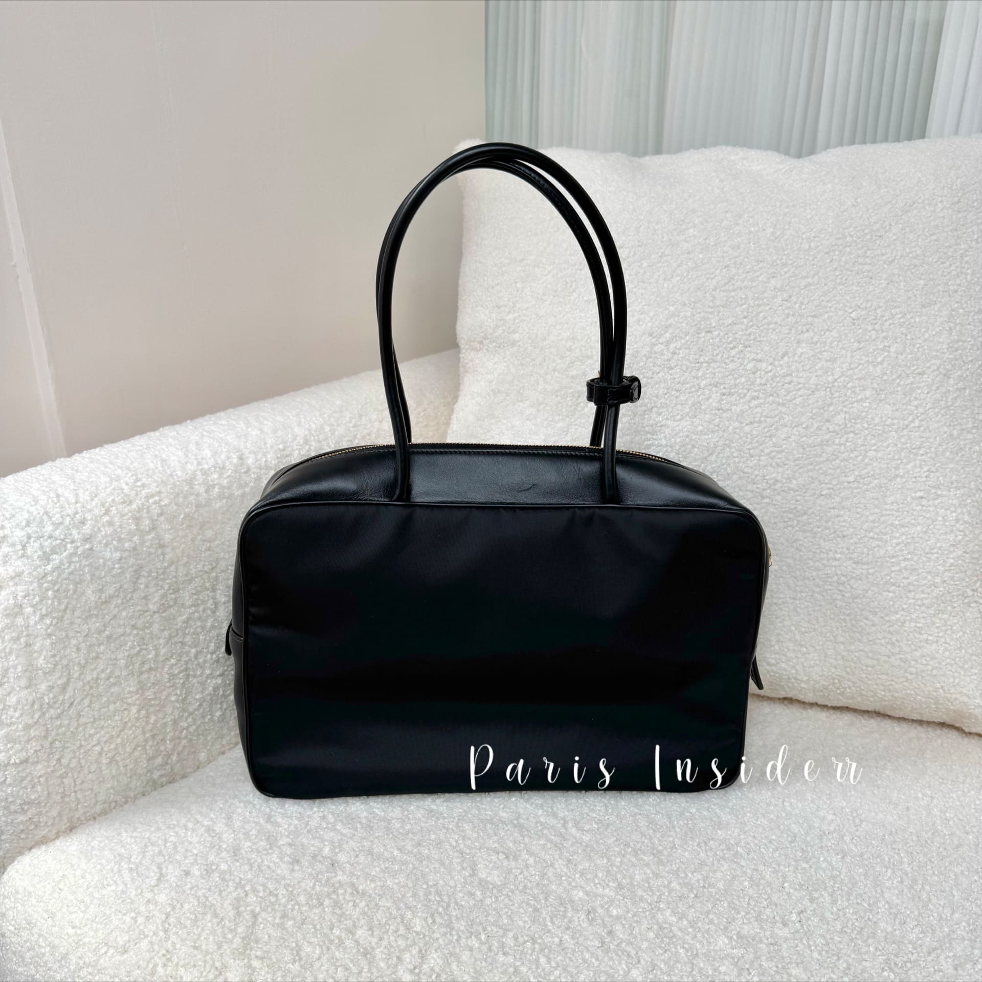 Prada Large Re-Nylon And Leather Top-Handle Bag With Padlock - Black 黑 - Image 2