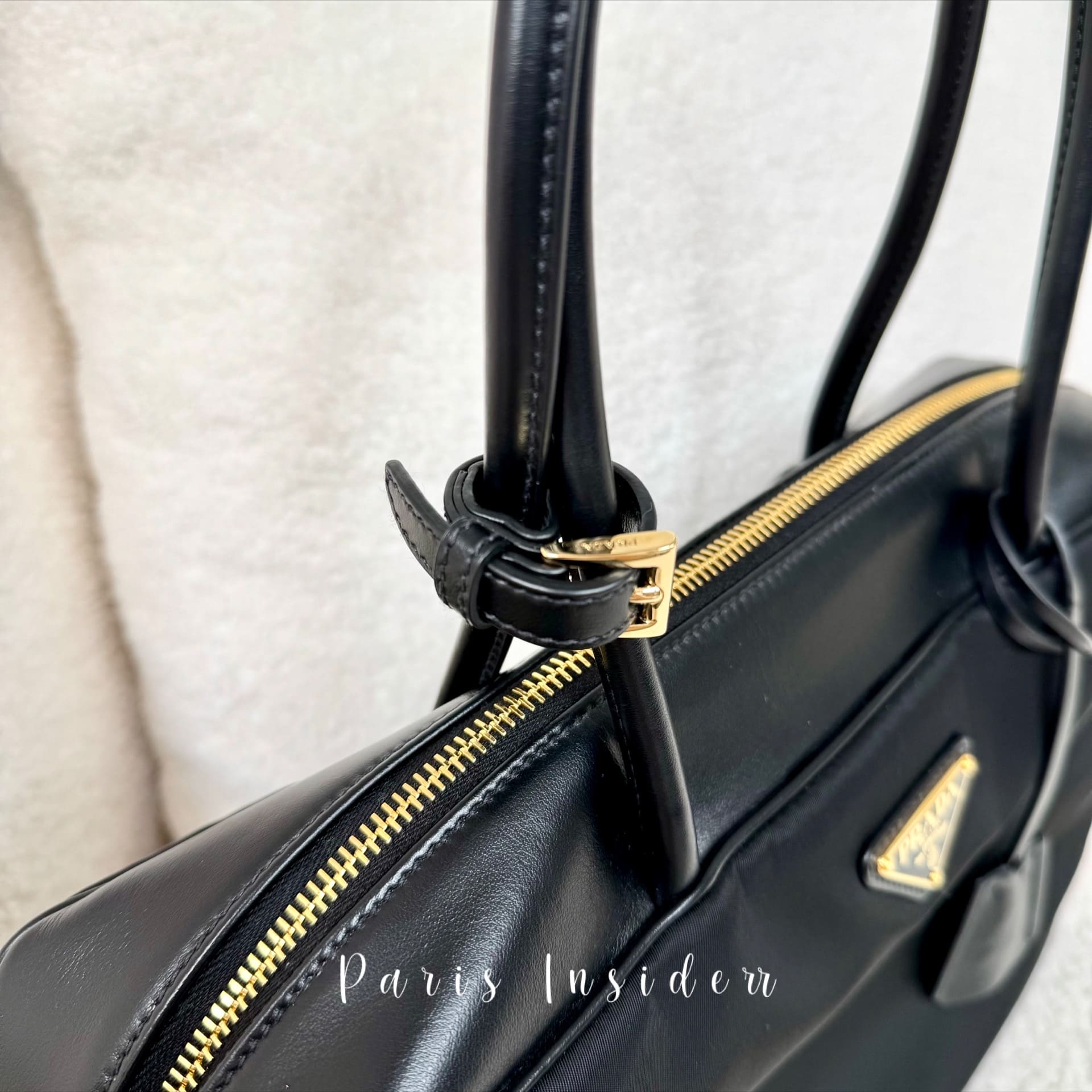 Prada Large Re-Nylon And Leather Top-Handle Bag With Padlock - Black 黑 - Image 3