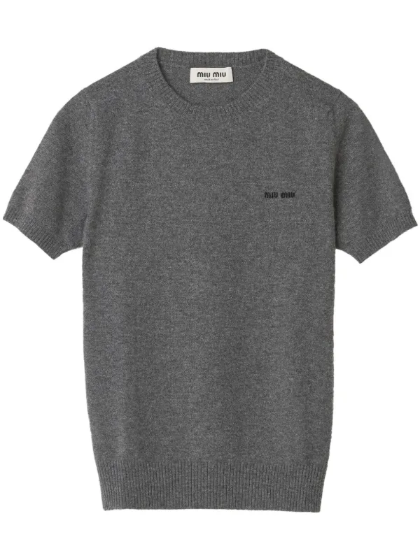 Miu Miu logo-intarsia Cashmere sweater - grey - Image 2
