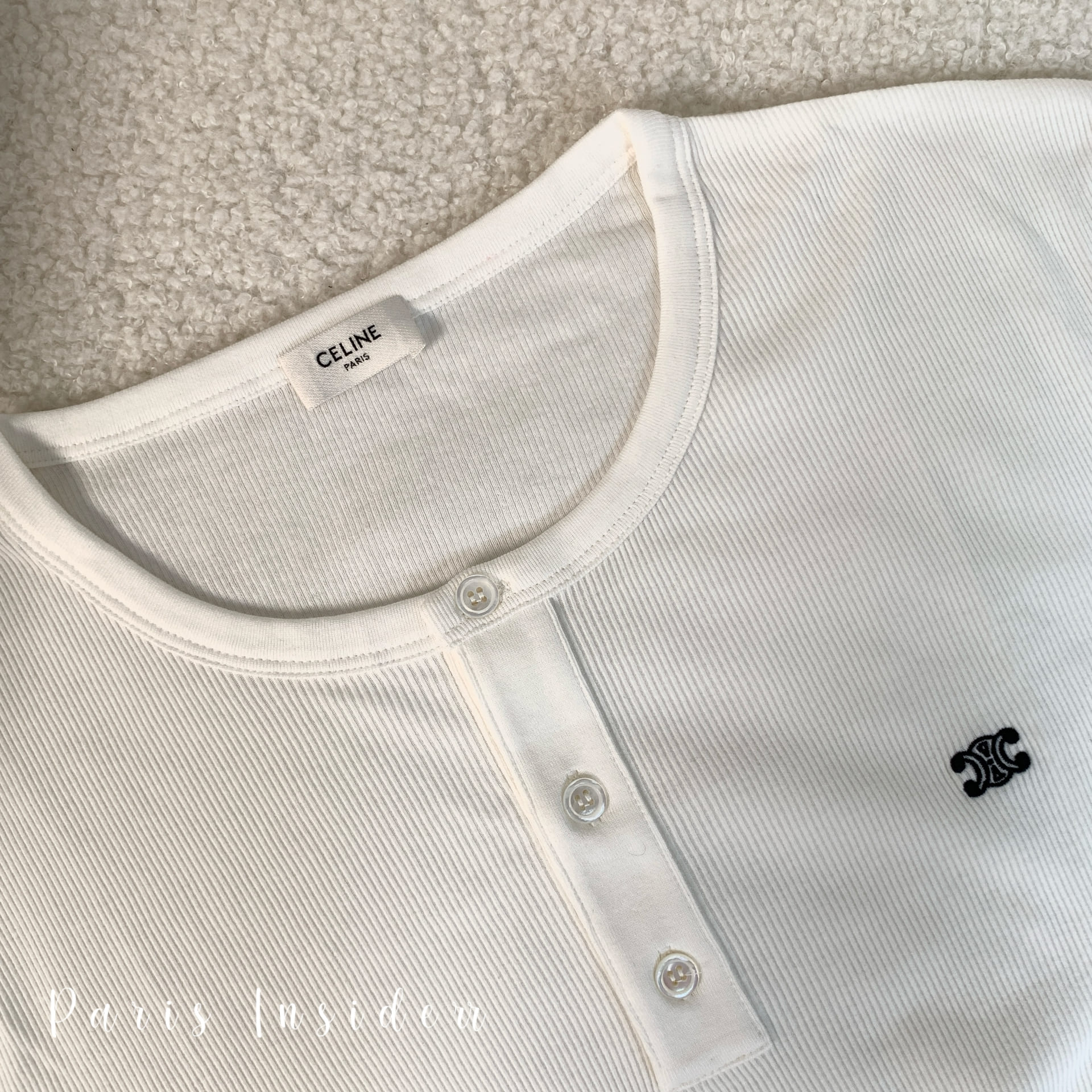 CELINE HOMME Ribbed Cotton-Jersey Henley T-Shirt - off-white 白