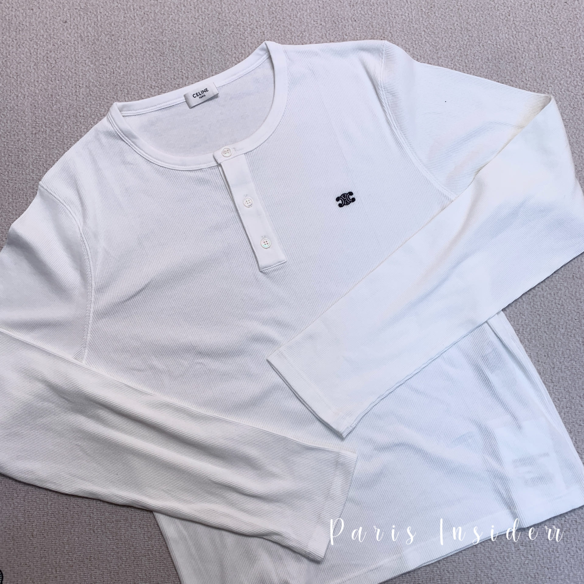 CELINE HOMME Ribbed Cotton-Jersey Henley T-Shirt - off-white 白 - Image 2