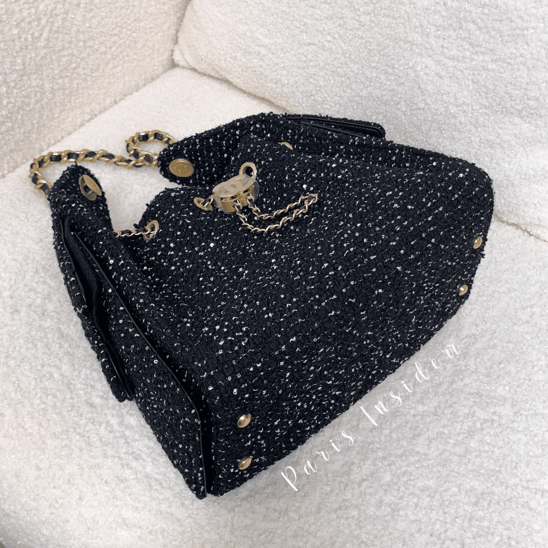 Chanel 25 Hobo Bag 25A Tweed Glitter - black 黑色AS5293 - Image 3