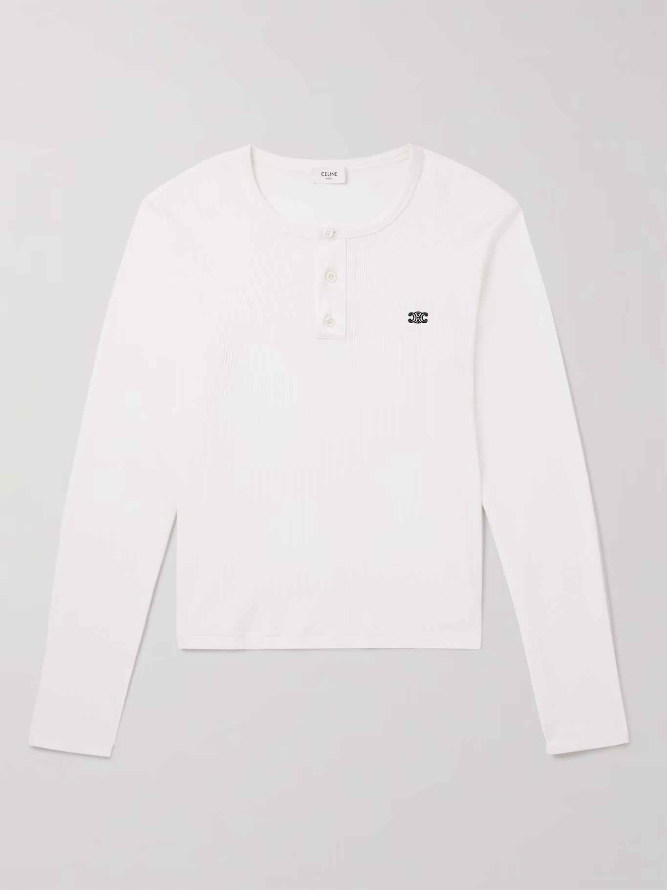 CELINE HOMME Ribbed Cotton-Jersey Henley T-Shirt - off-white 白 - Image 3