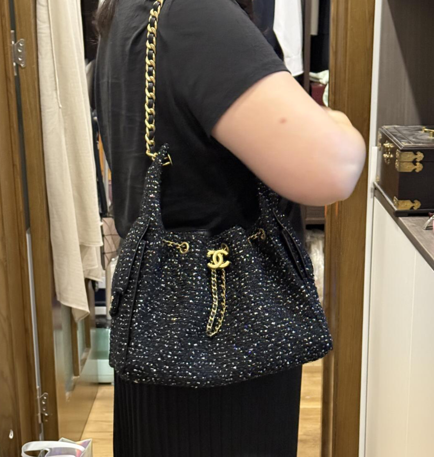 Chanel 25 Hobo Bag 25A Tweed Glitter - black 黑色AS5293 - Image 4