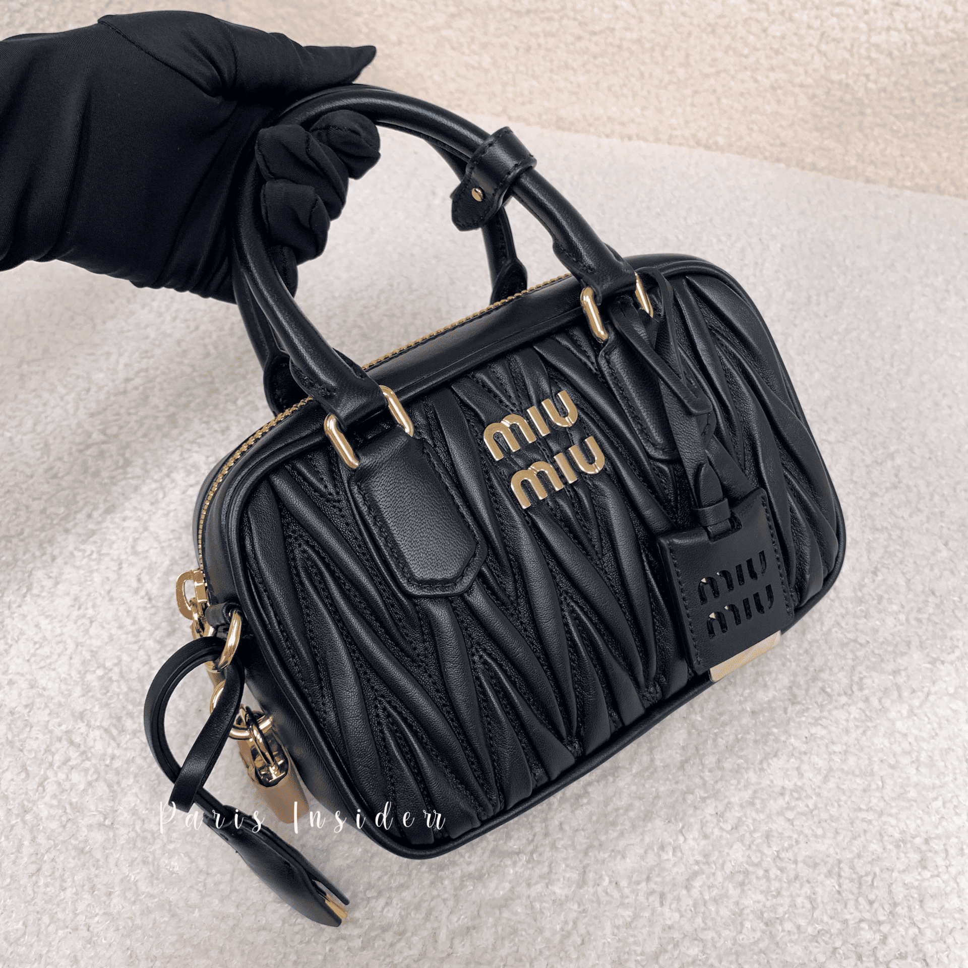 Miu Miu mini Arcadie Matelassé Nappa Leather Bag - black 黑 - Image 3
