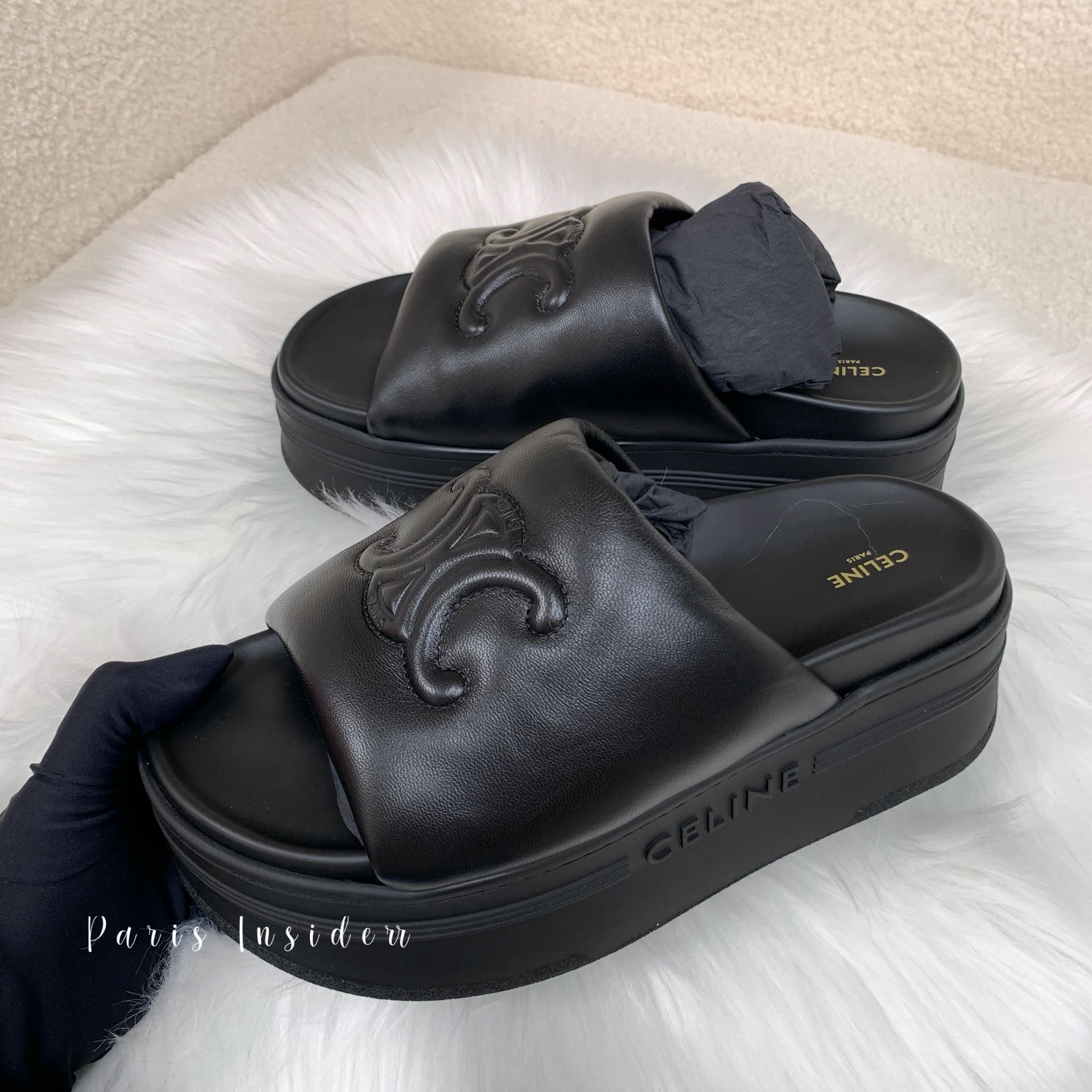 Celine Block Triomphe slippers - black 黑 - Image 2