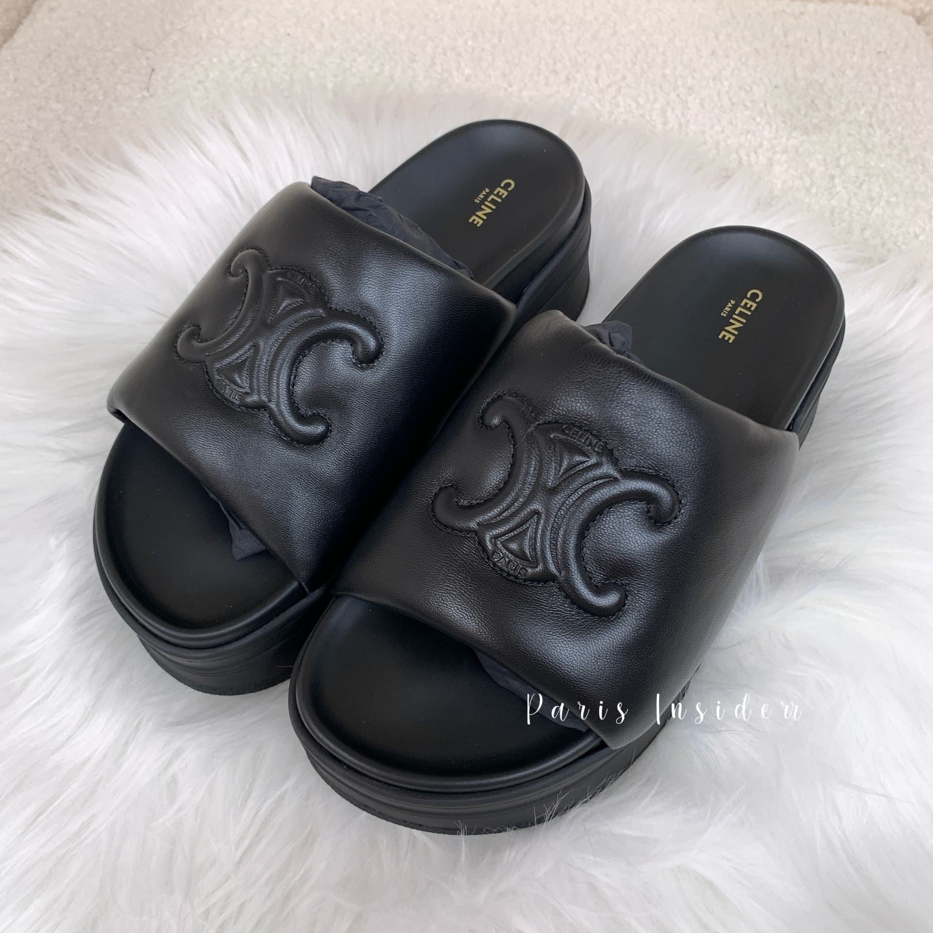 Celine Block Triomphe slippers - black 黑
