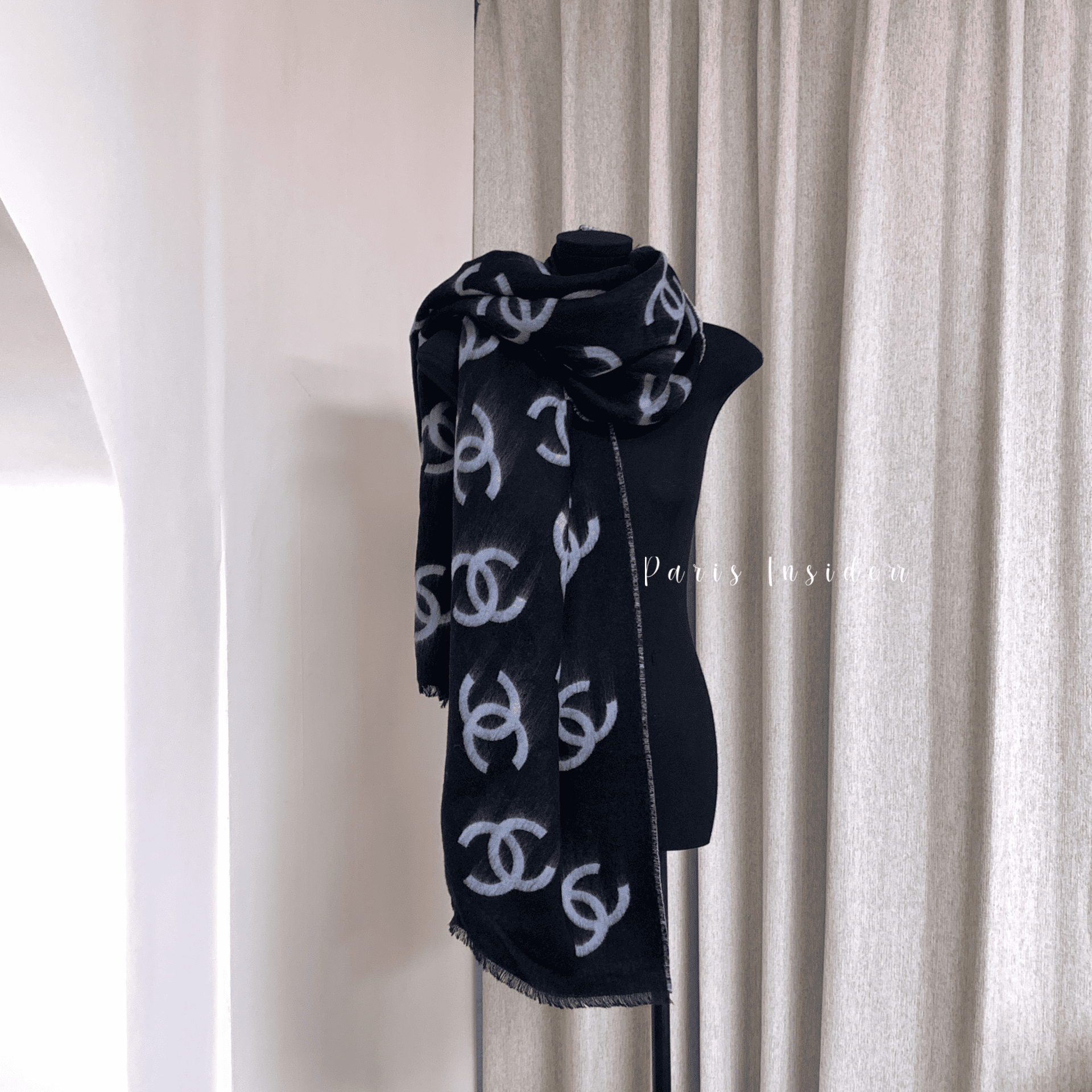 Chanel 25B reversible wool scarf AAB347 - black 黑