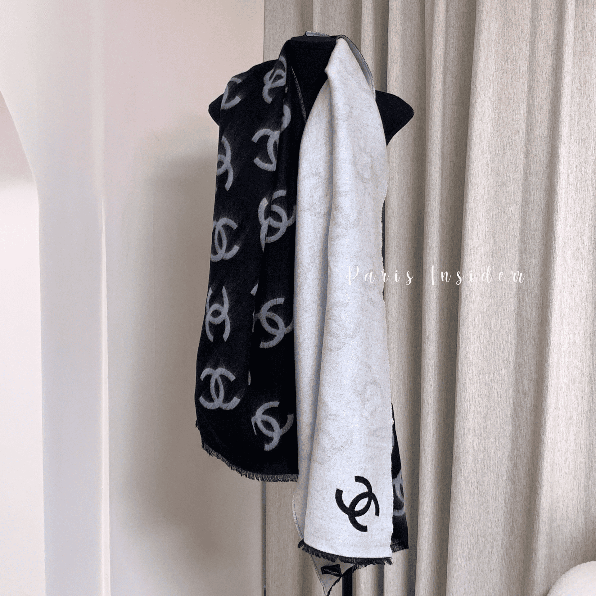 Chanel 25B reversible wool scarf AAB347 - black 黑 - Image 3