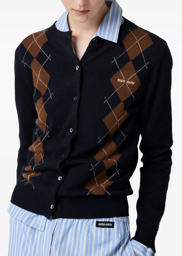 Miu Miu argyle intarsia-knit cardigan - Image 4