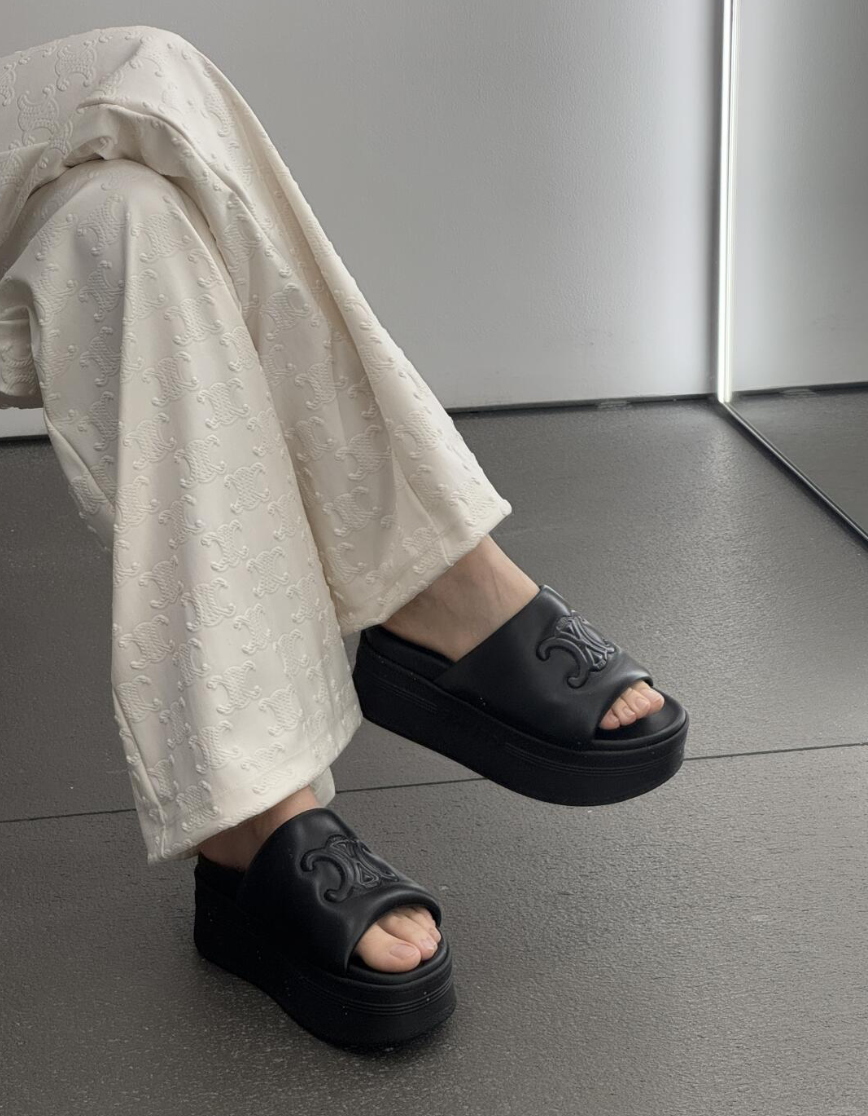 Celine Block Triomphe slippers - black 黑 - Image 6
