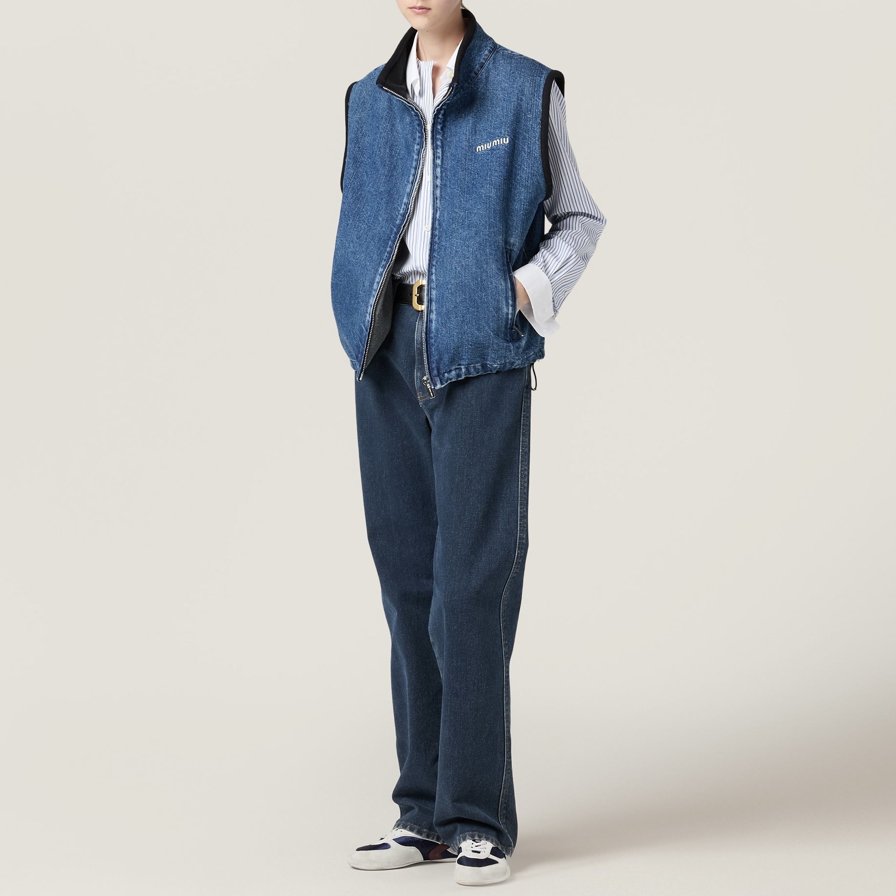 Miu Miu Cashmere Denim Blouson Vest - Navy - Image 3