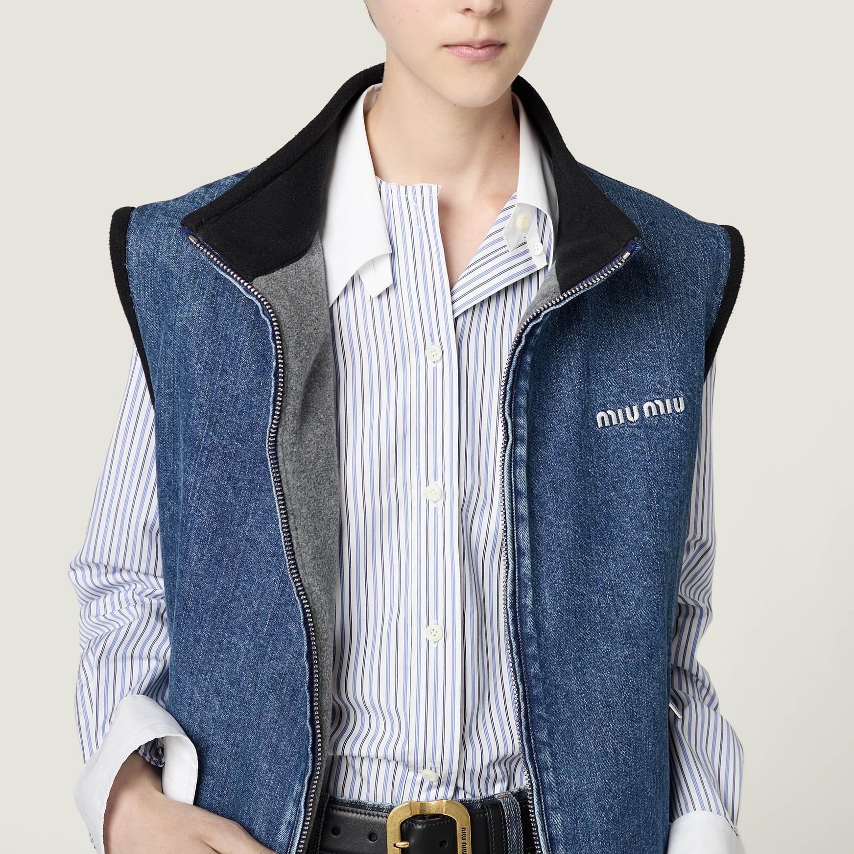 Miu Miu Cashmere Denim Blouson Vest - Navy - Image 5