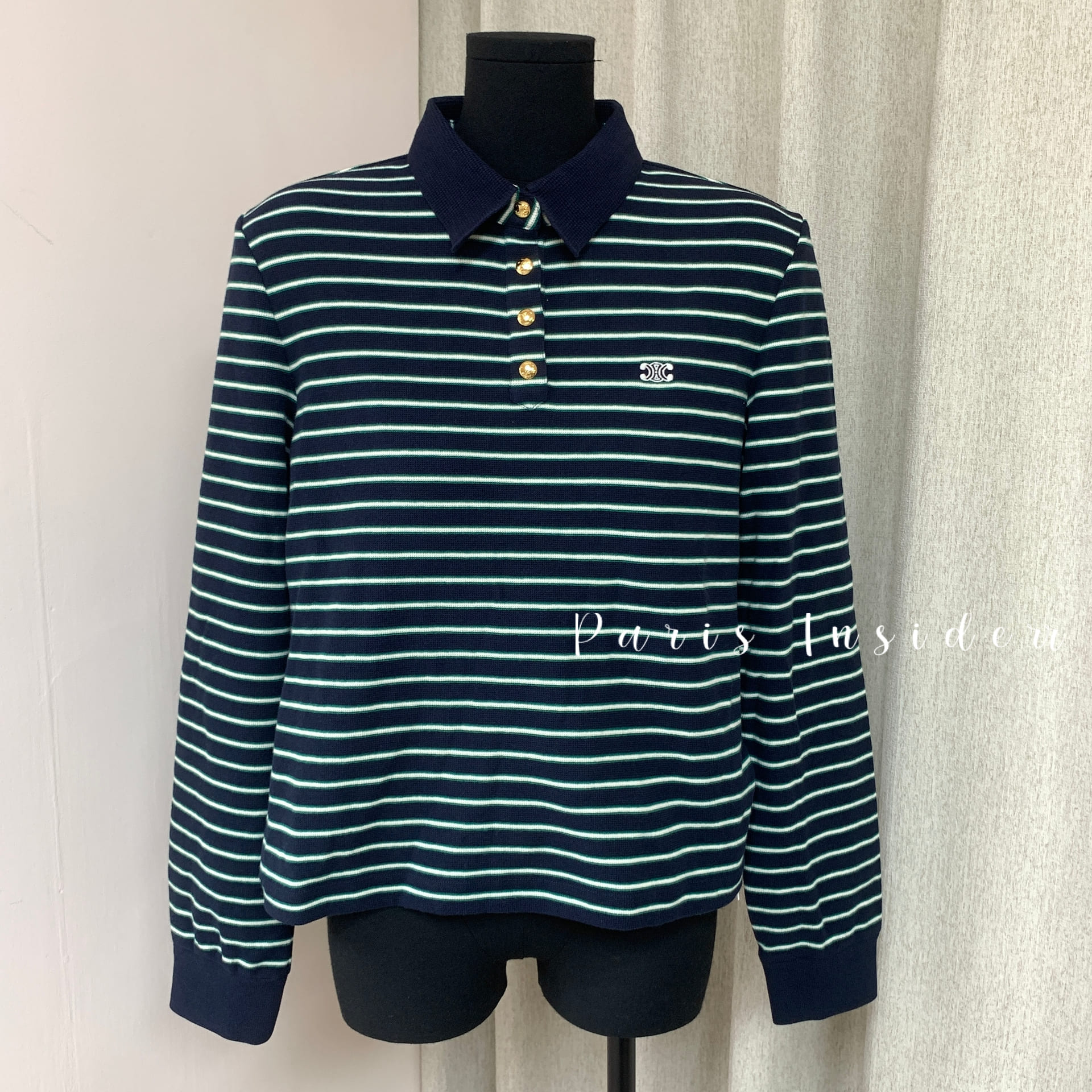 Celine Triomphe Polo In Striped Jersey