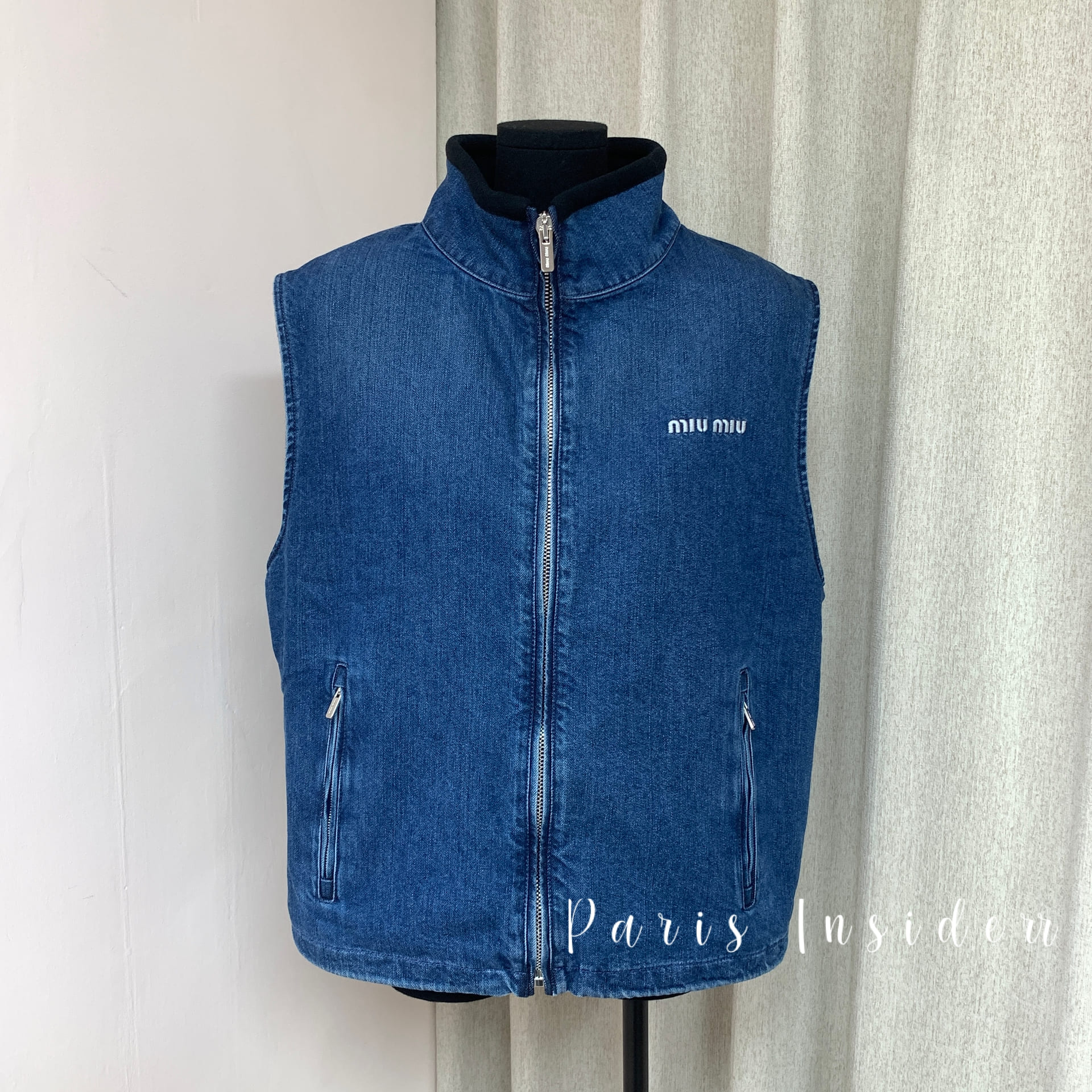 Miu Miu Cashmere Denim Blouson Vest - Navy