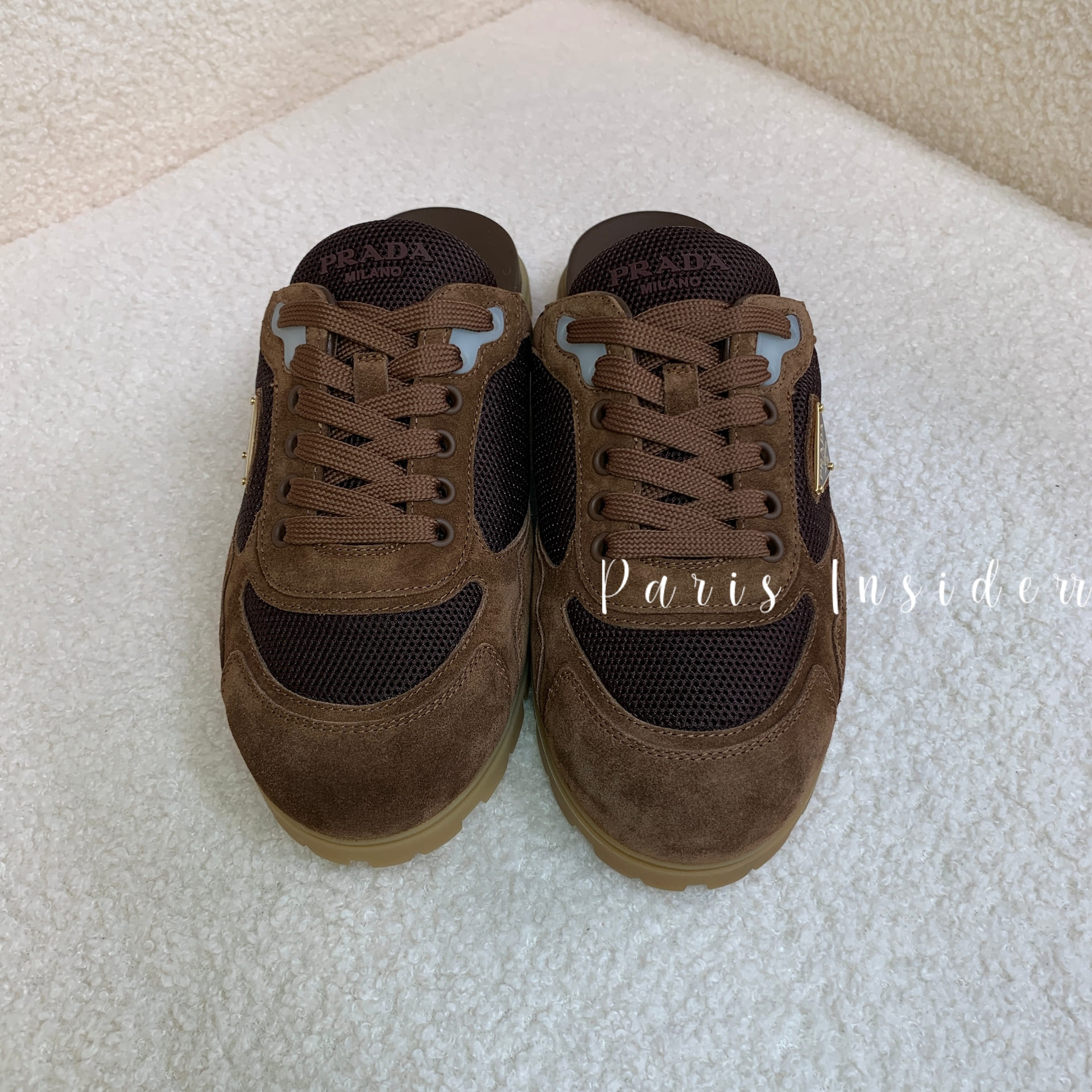 Prada Trail Mesh Fabric And Suede Mules - Cocoa Brown 可可棕 - Image 2