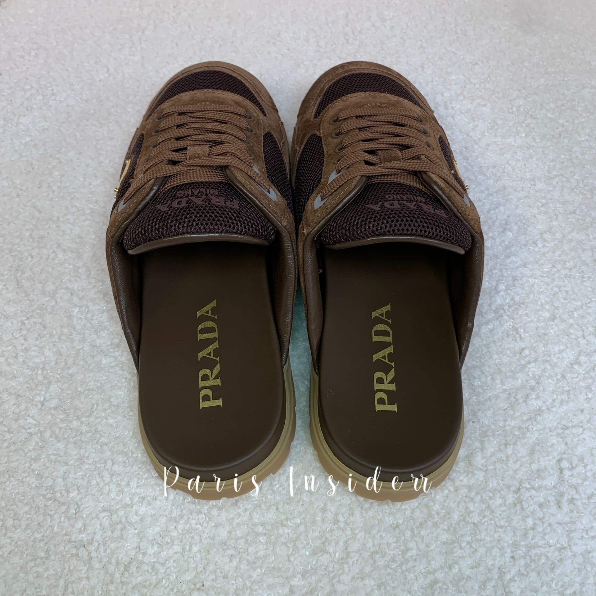 Prada Trail Mesh Fabric And Suede Mules - Cocoa Brown 可可棕 - Image 5