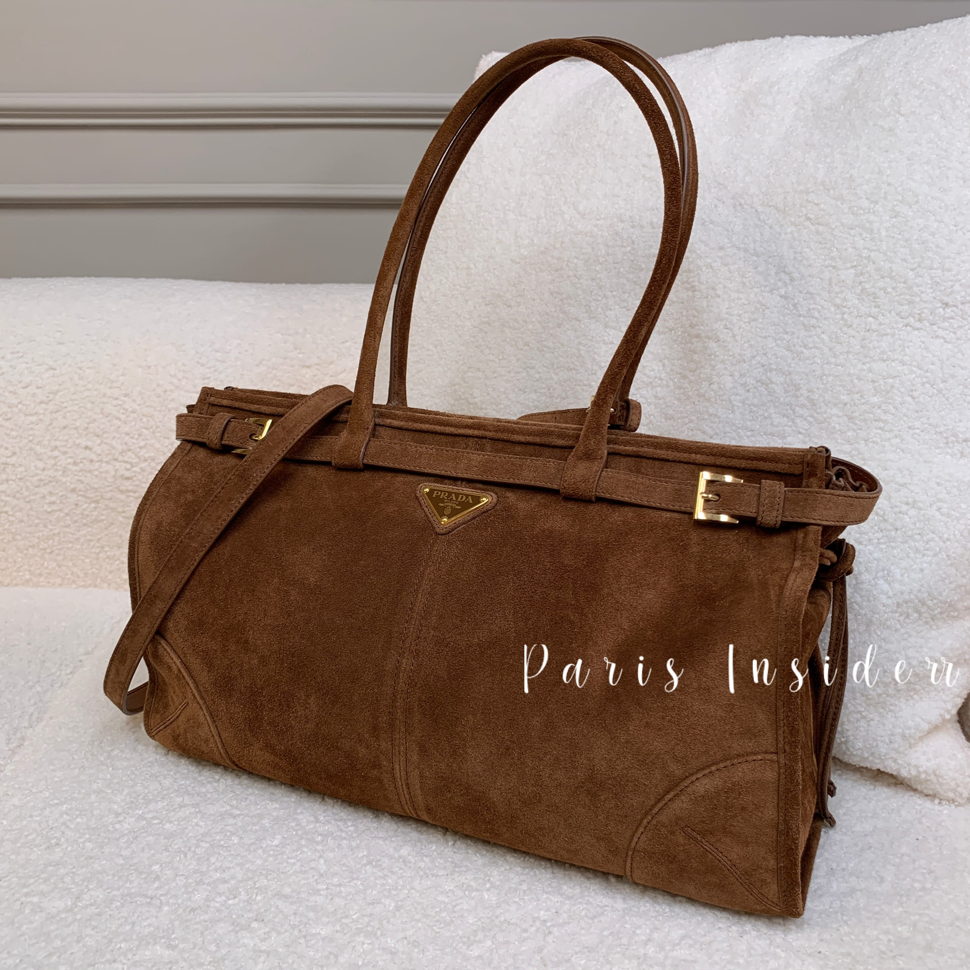 Prada Bonnie large suede handbag - Cocoa Brown 可可棕