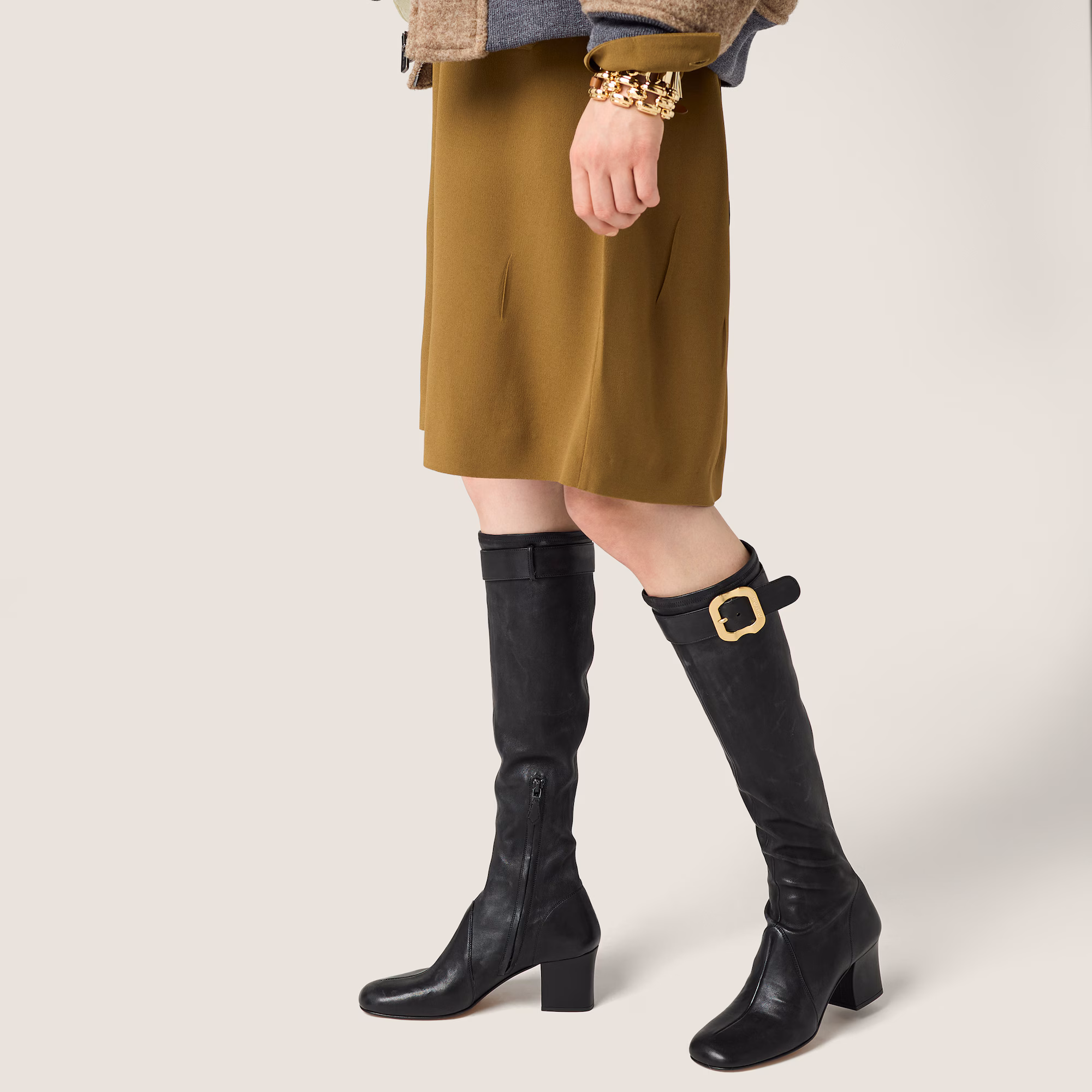 Miu Miu Nappa Leather Boots With Buckle - Black 黑 - Image 3