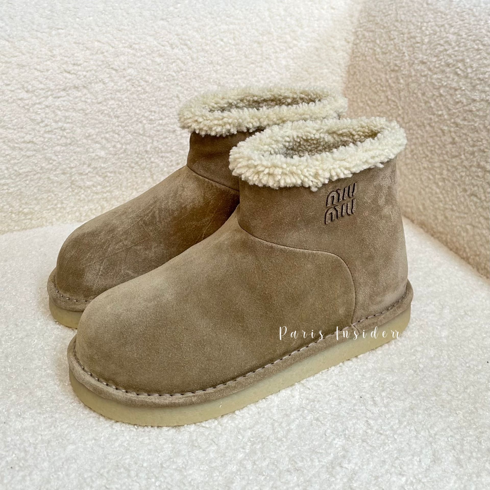 Miu Miu Suede and shearling booties - Desert Beige 沙漠棕