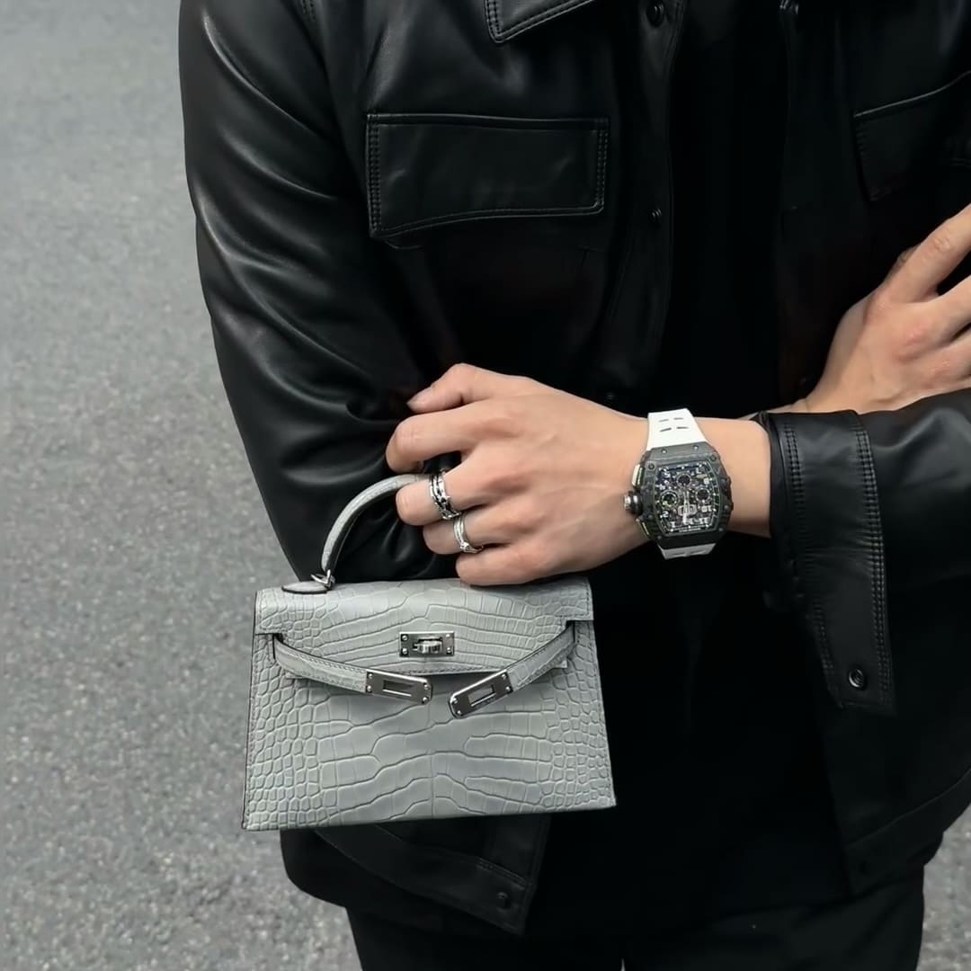 Hermes MIni Kelly II Crocodile - 0V Gris Ciment PHW (水泥灰) - Image 3