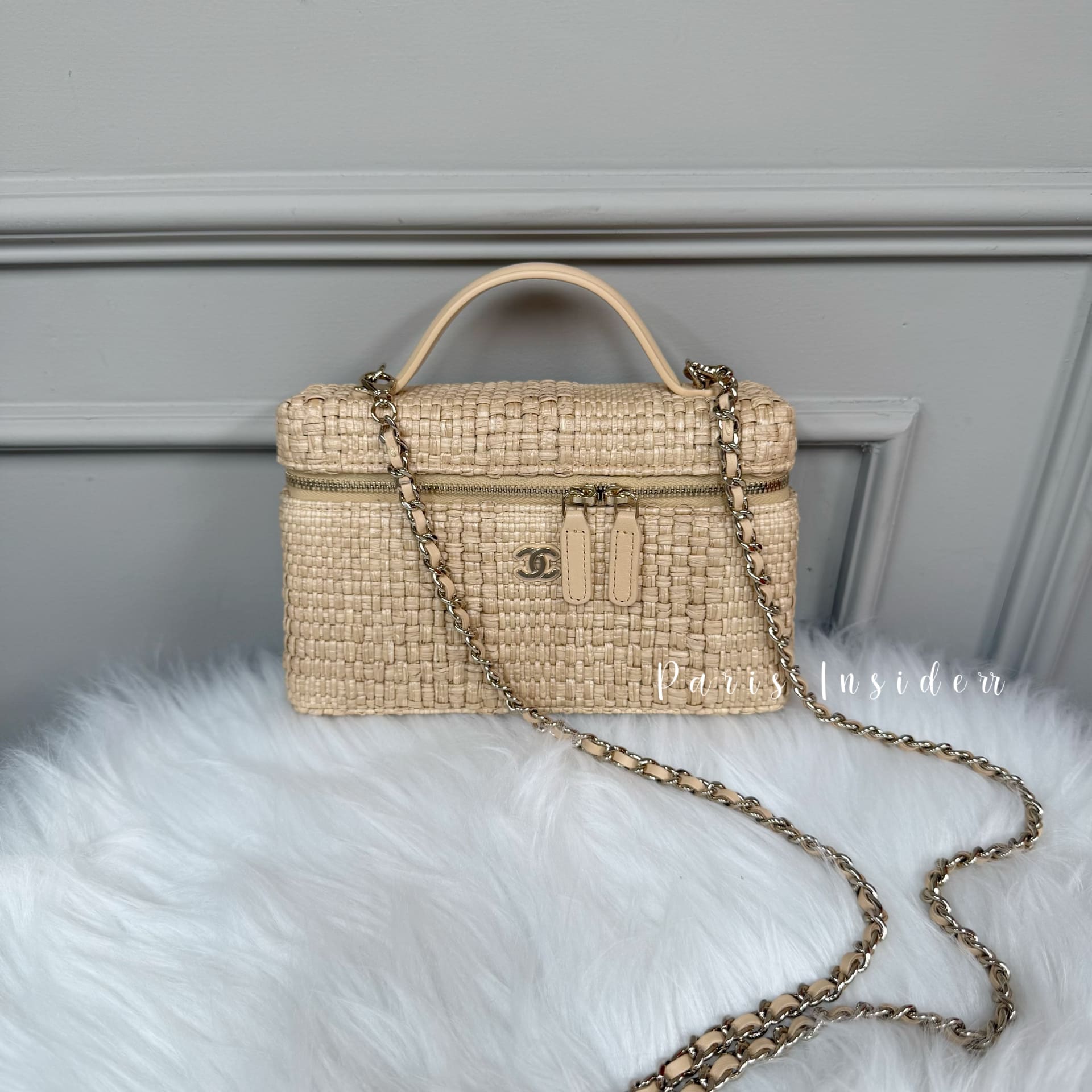 Chanel 26P Vanity with chain AP4385 - Braided Raffia Beige (米色)
