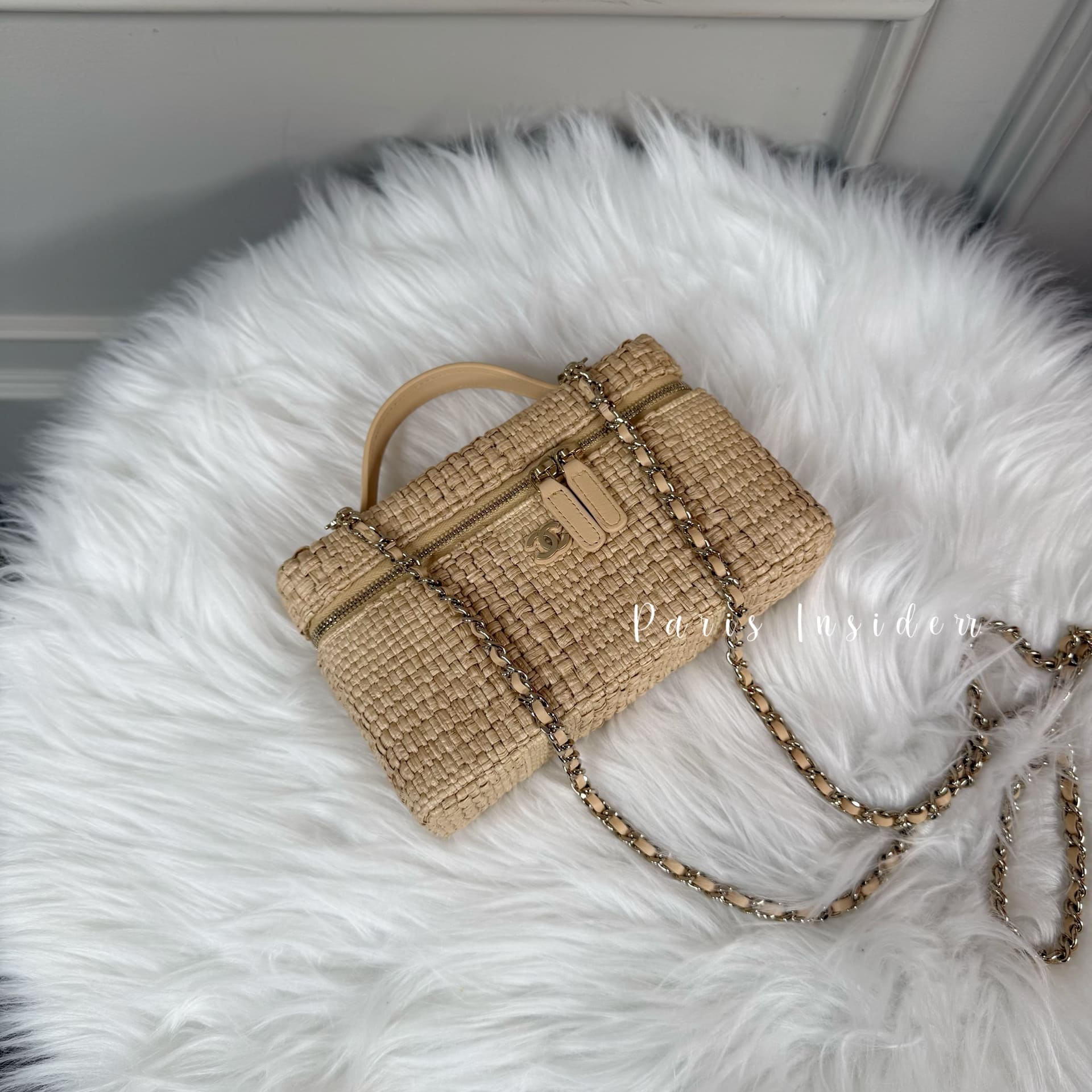 Chanel 26P Vanity with chain AP4385 - Braided Raffia Beige (米色) - Image 4