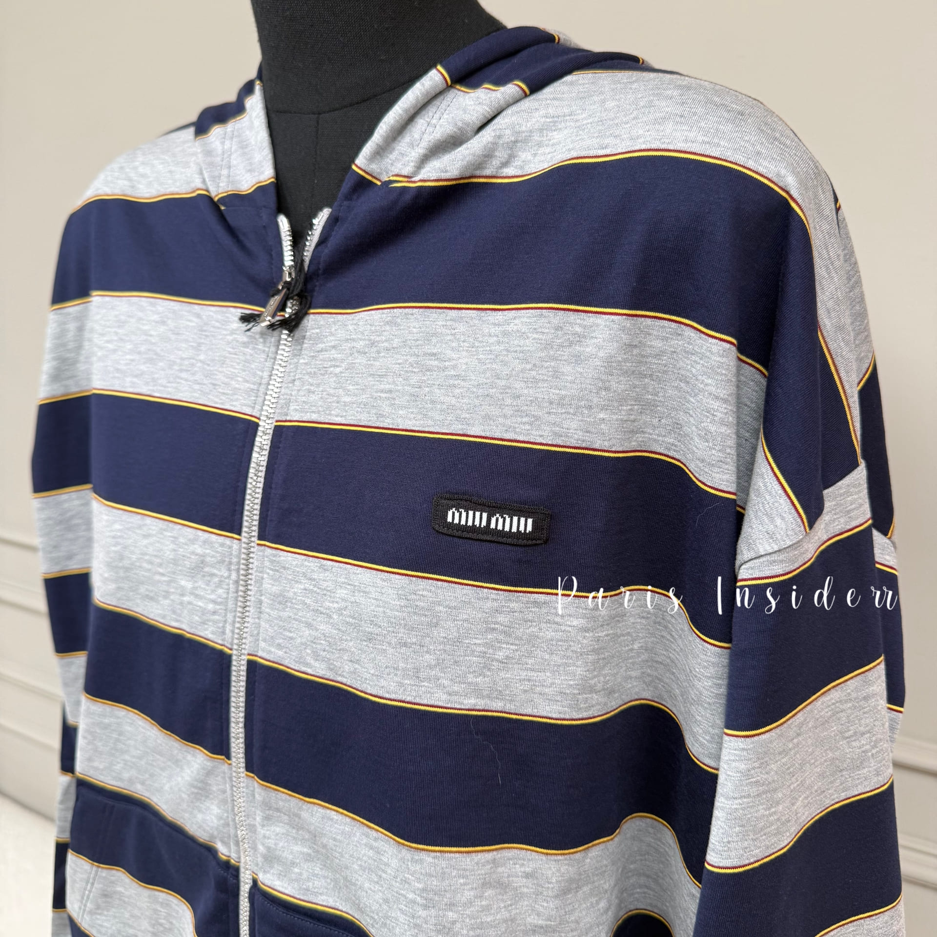 Miu Miu Striped Zip-up Hoodie - Blue 藍色/灰色 - Image 3