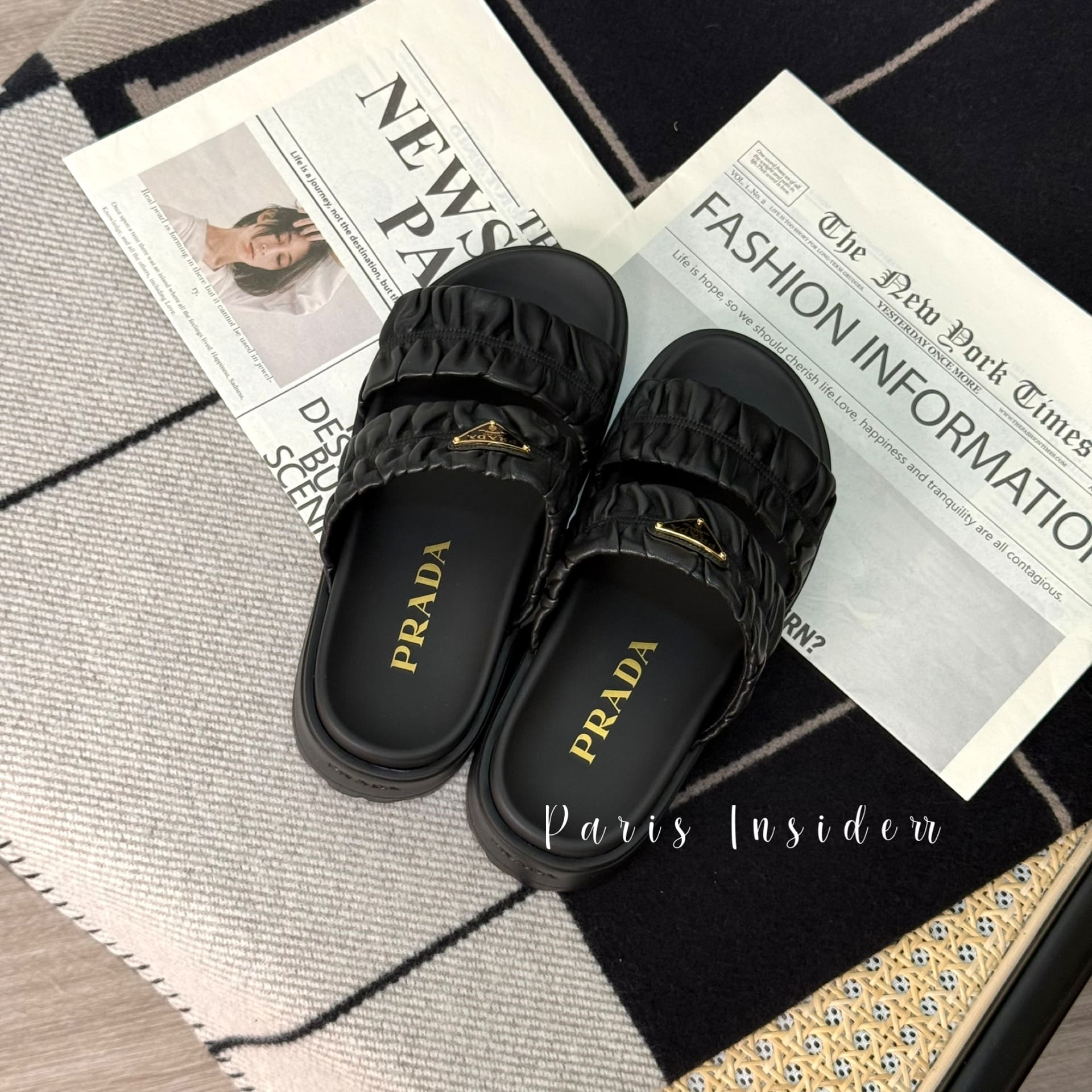 Prada Matelasse Nappa Leater Flatform Slides - Black (黑色) - Image 3