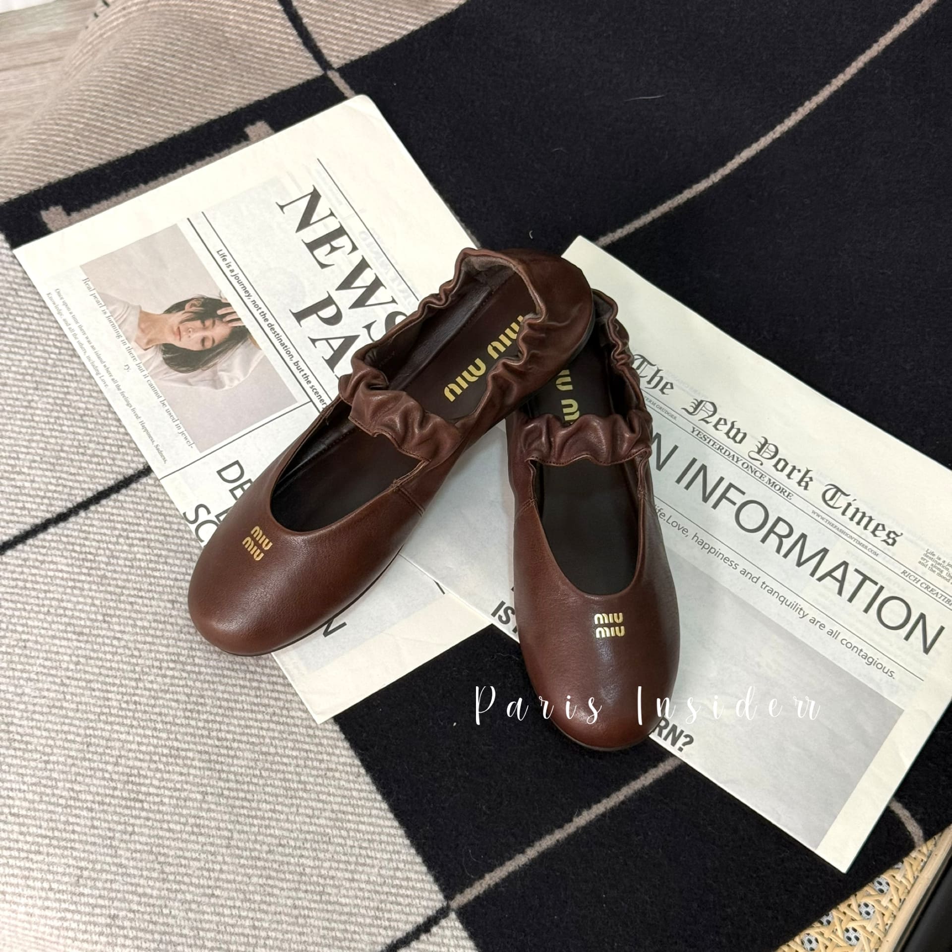 Miu Miu Ruches nappa leather ballerinas - Briarwood (石南木)
