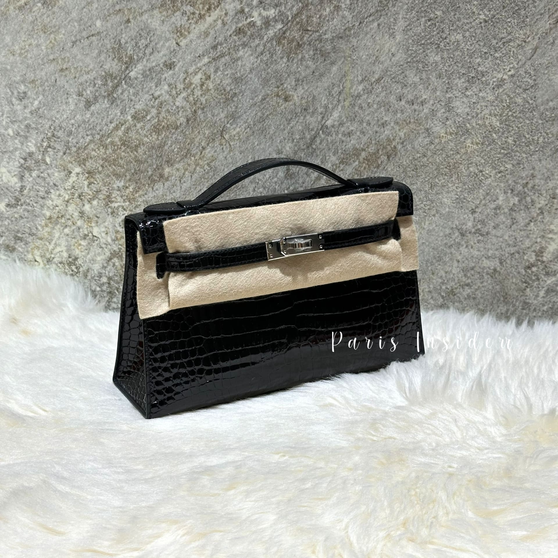 Hermes Kelly Pochette Alligator Lisse Shiny - Noir Black PHW - Image 2