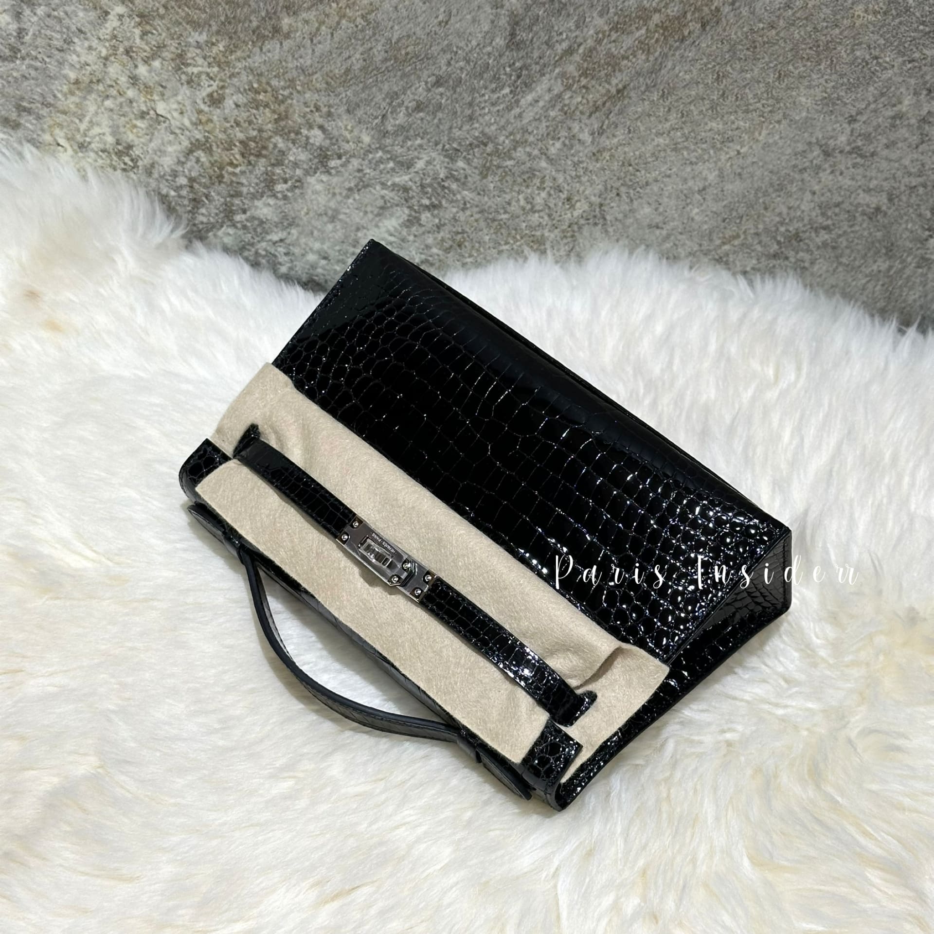 Hermes Kelly Pochette Alligator Lisse Shiny - Noir Black PHW - Image 3