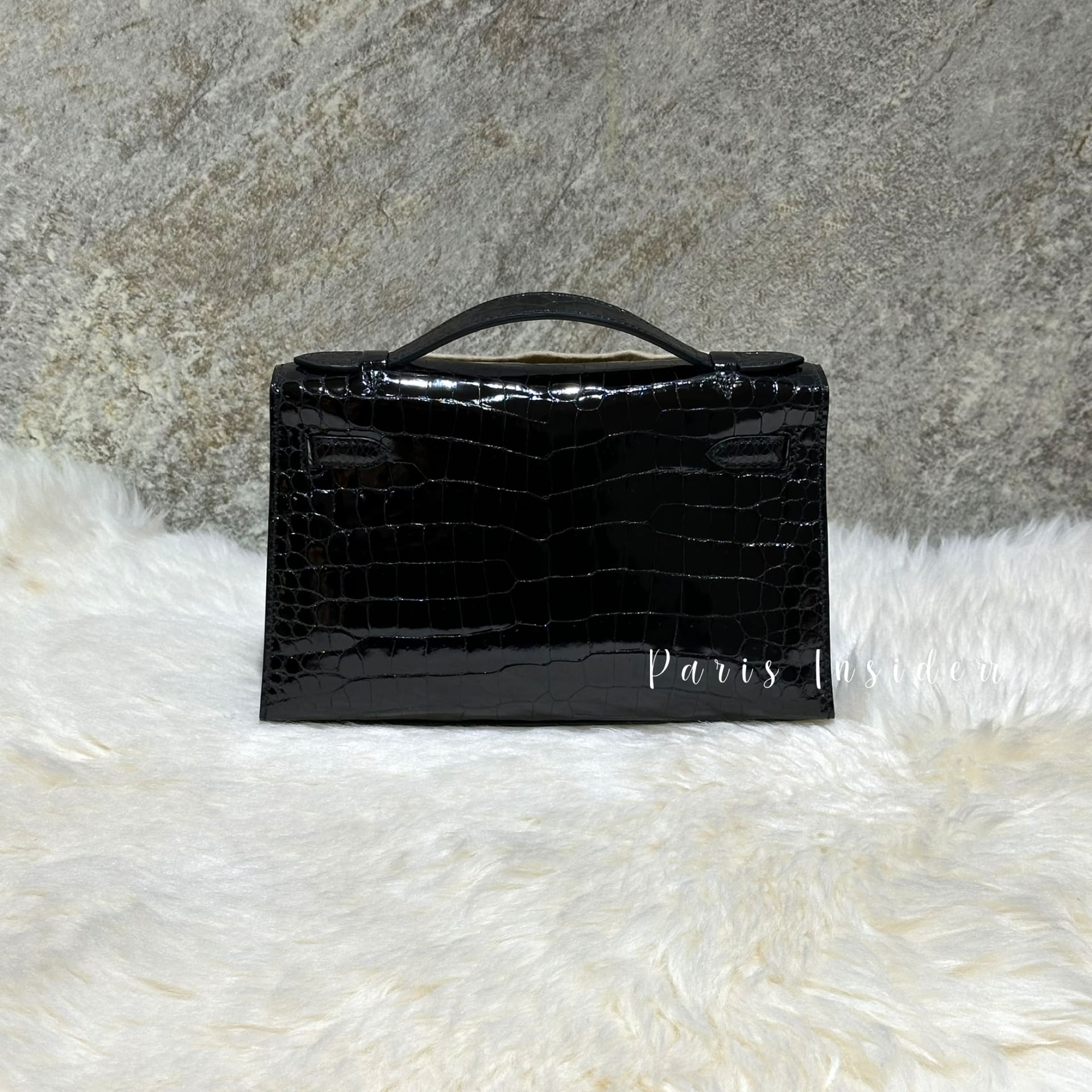 Hermes Kelly Pochette Alligator Lisse Shiny - Noir Black PHW - Image 4