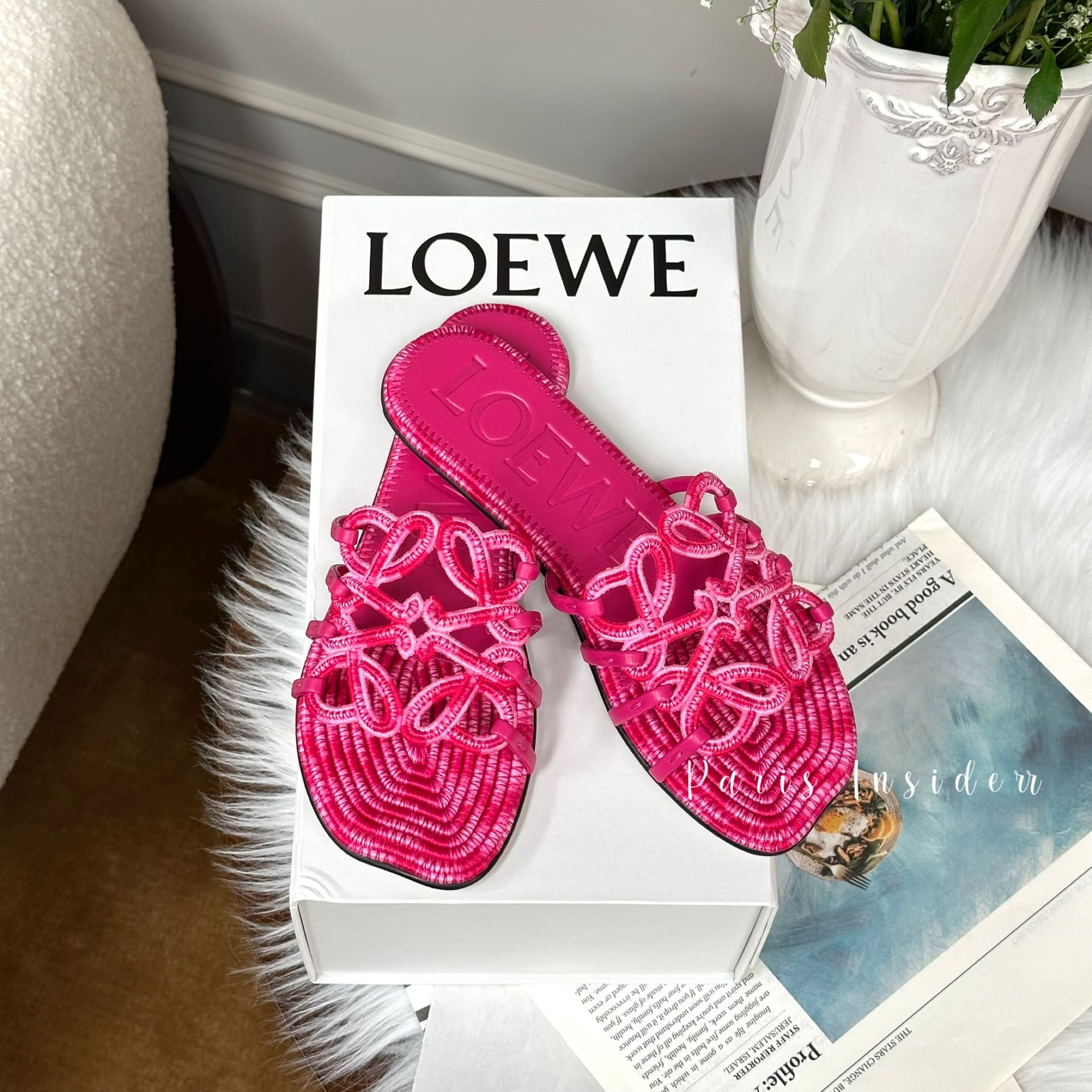 Loewe Petal Anagram slide in embroidered canvas - Orchid (蘭花色)