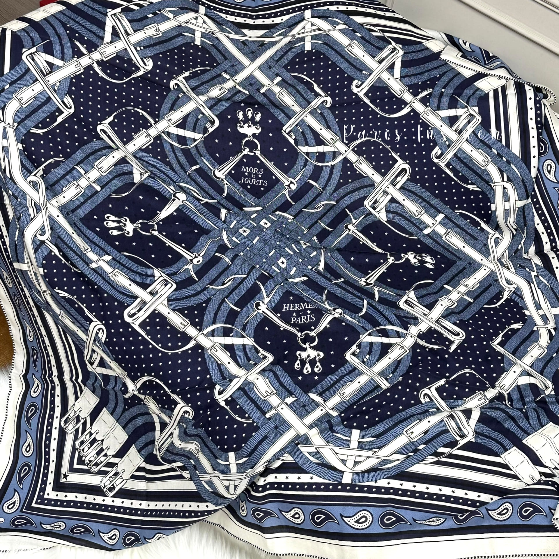 Hermes Mors a Jouets Bandana shawl 140 - Bleu Maine/Blanc/Bleu Jean - Image 3