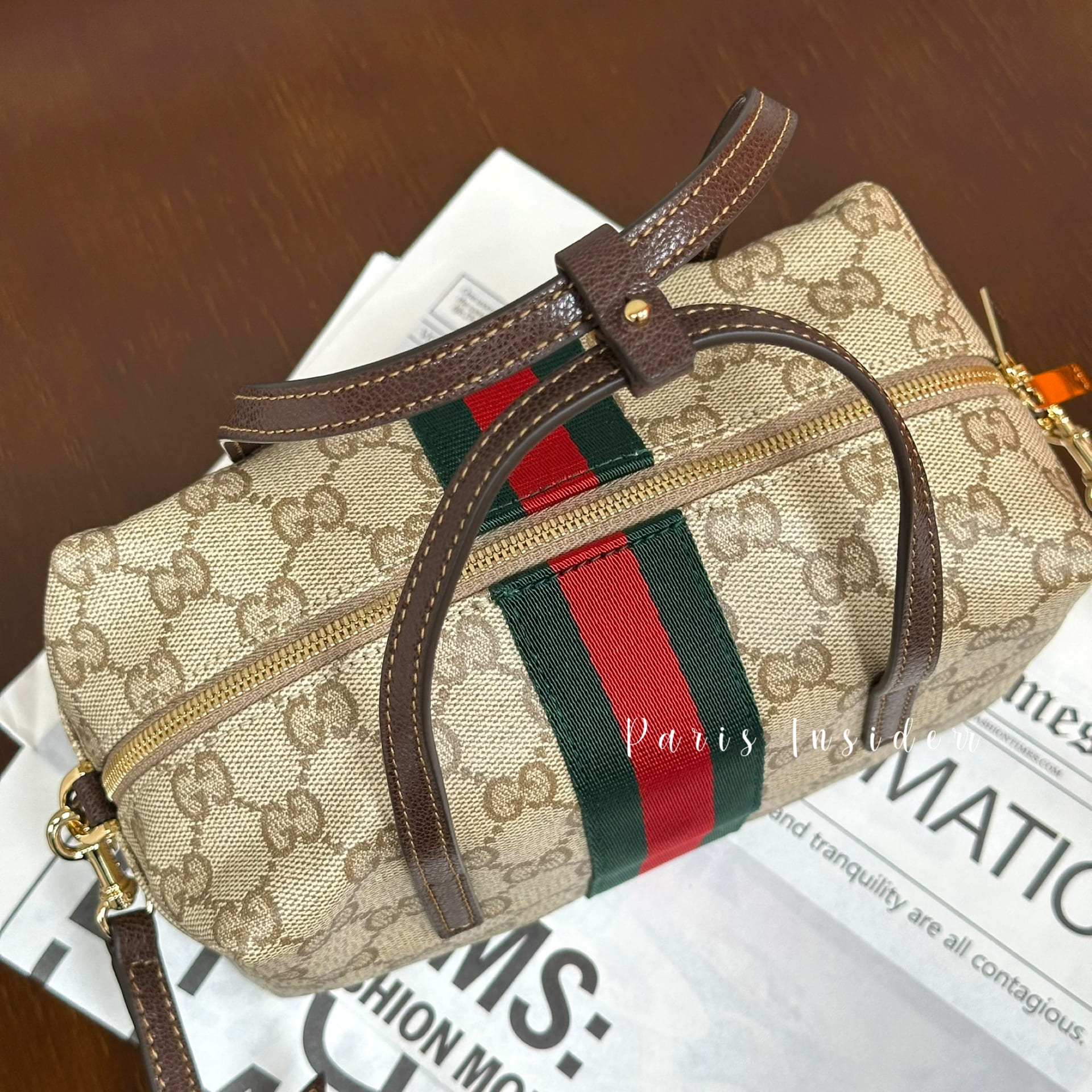 Gucci Mini Boston Bag with Web - Sand and Dark Brown GG coated canvas - Image 2