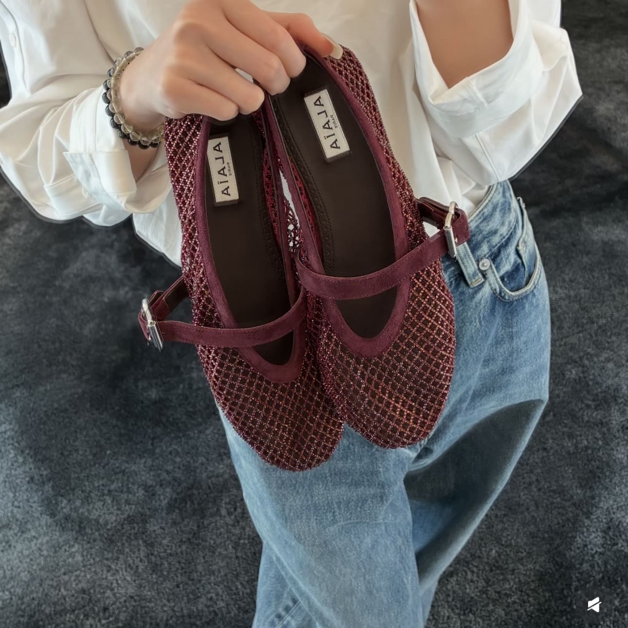 Alaia Patent leather-trimmed mesh ballet flats - Burgundy (酒紅色) - Image 2