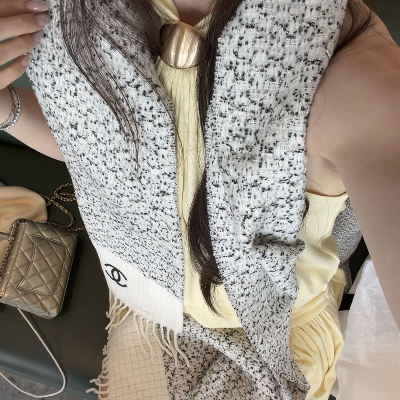 Chanel 26B Tweed scarf AAC422 - White (白色) - Image 4