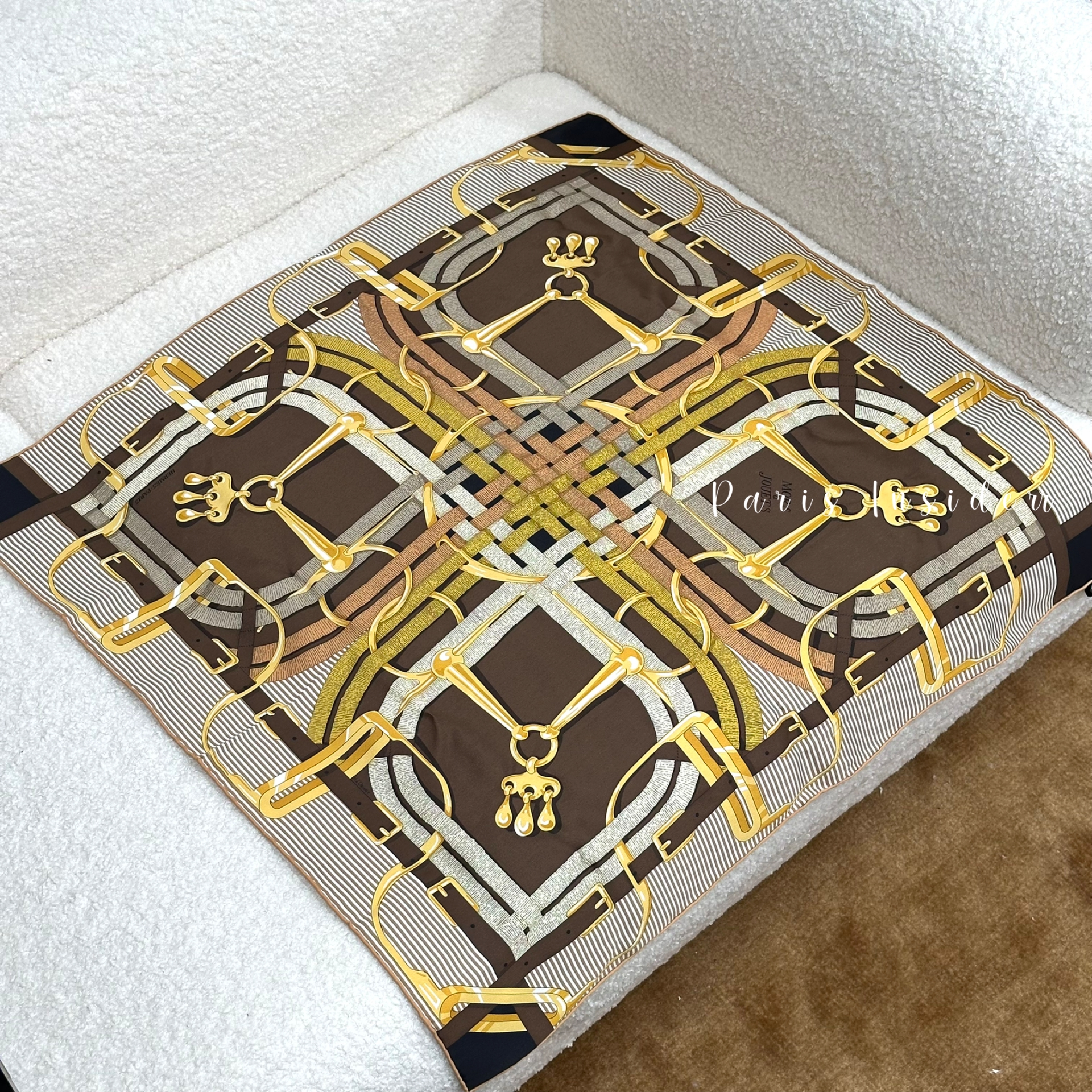 Hermes Mors a Jouets Chemise scarf 70 - Chocolat / Gold / Beige - Image 2