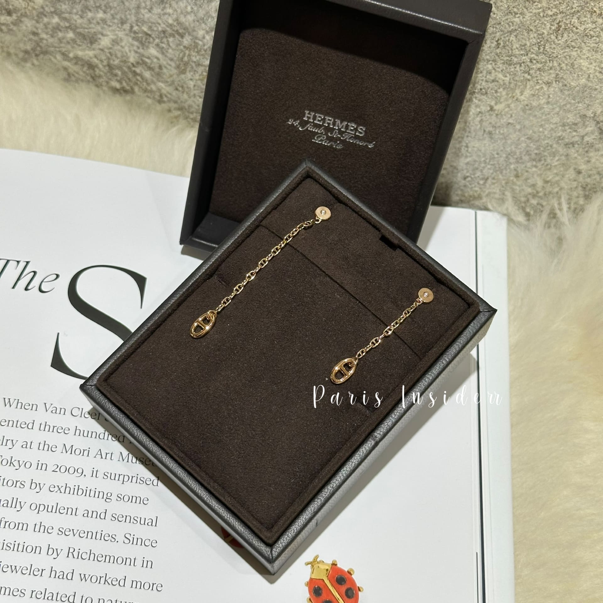 HERMES Farandole Drop Earrings 18K Rose Gold with Diamonds - Image 2