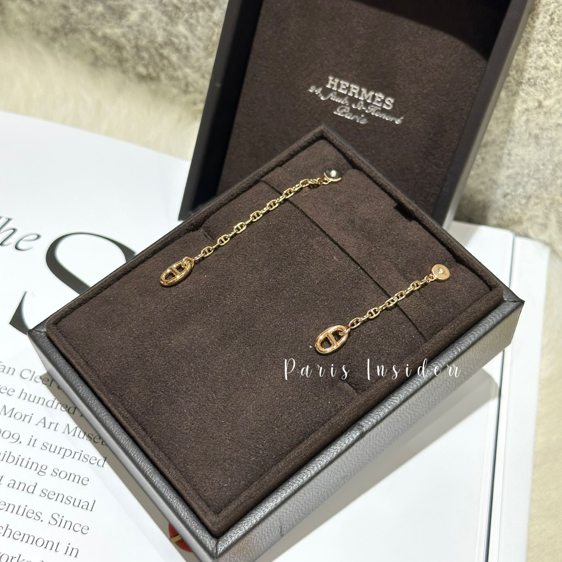 HERMES Farandole Drop Earrings 18K Rose Gold with Diamonds - Image 3