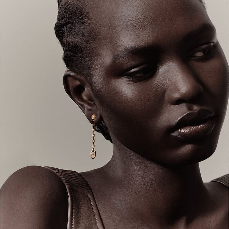 HERMES Farandole Drop Earrings 18K Rose Gold with Diamonds - Image 4