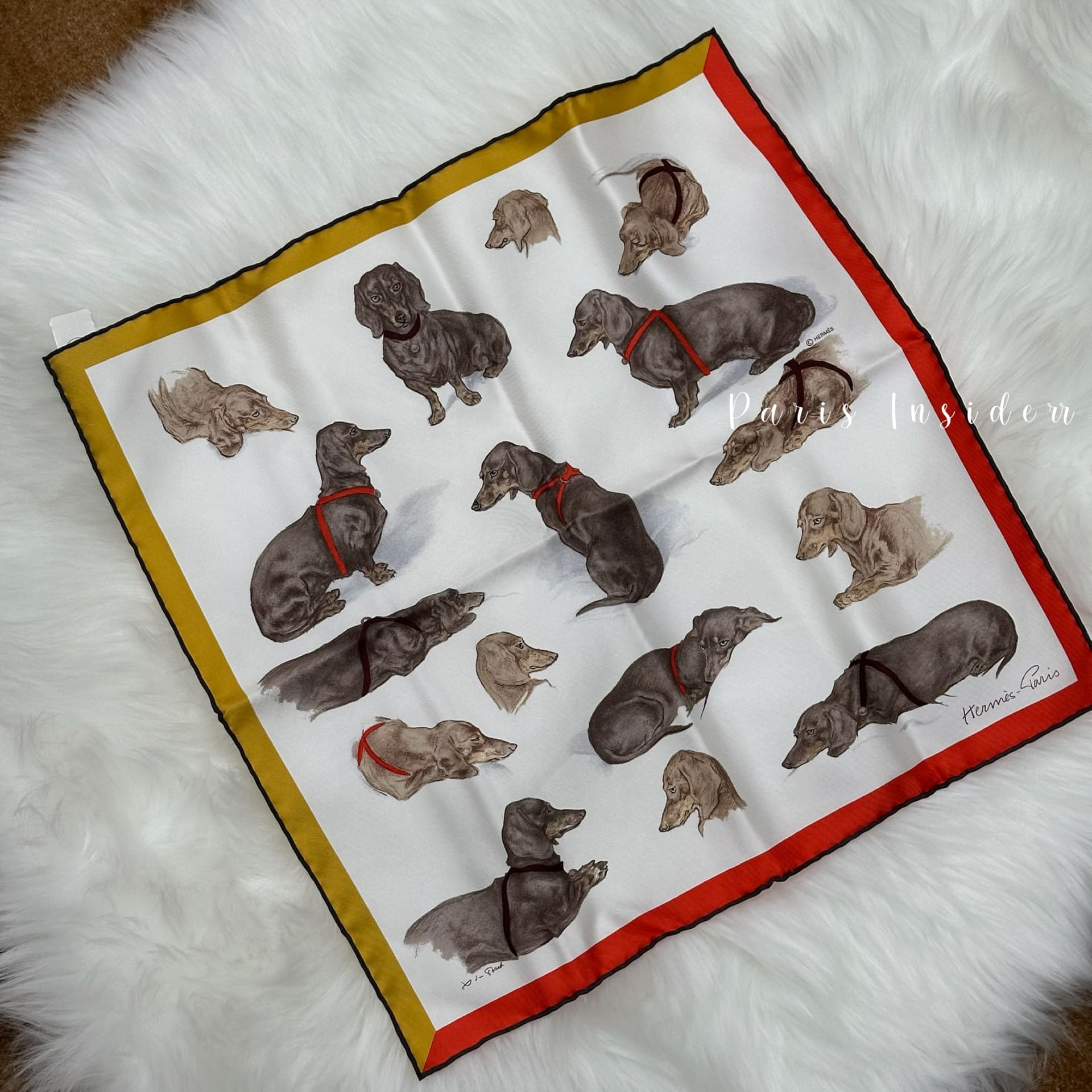 Hermes Les Bassets scarf 45 - Blanc / Mordore / Vermillon