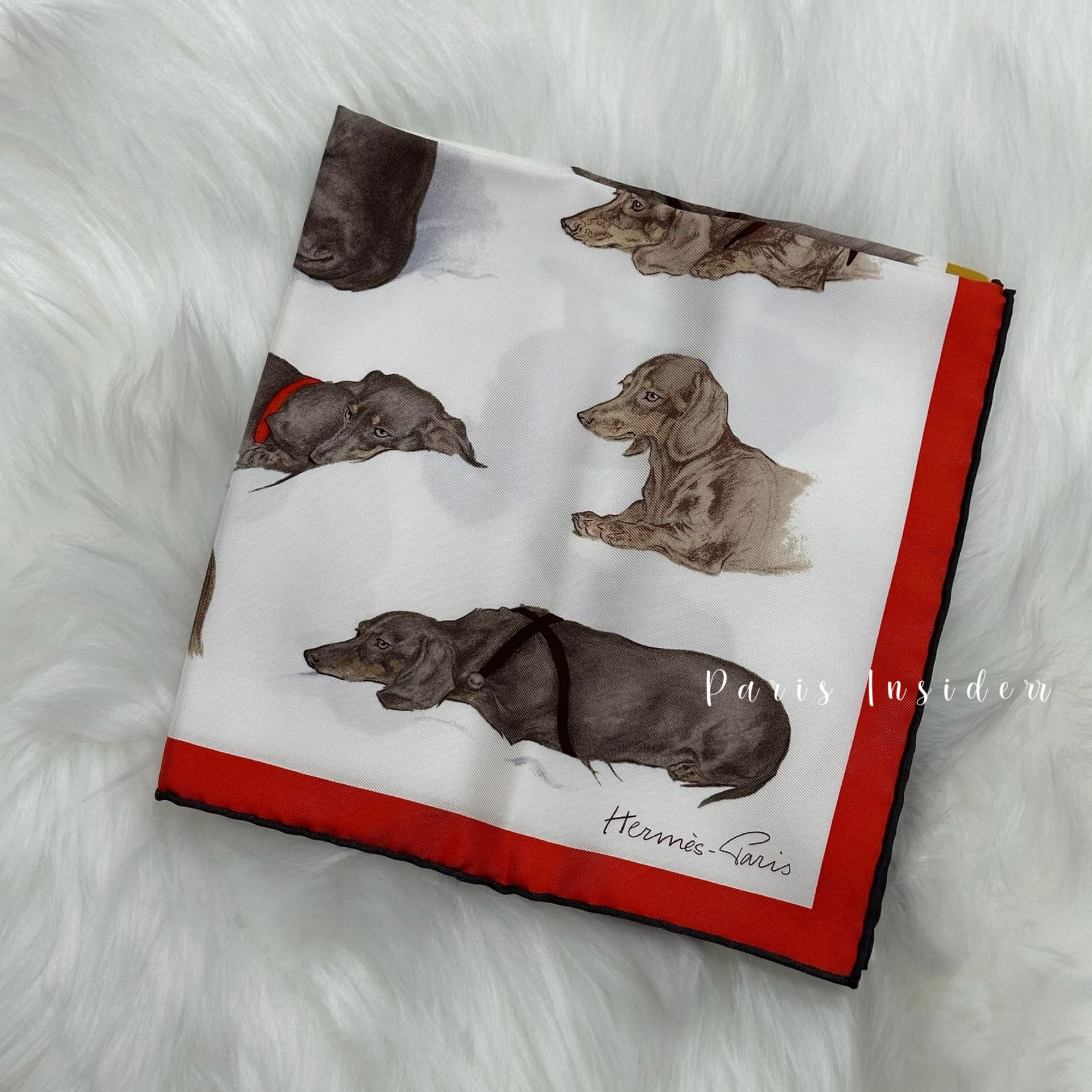 Hermes Les Bassets scarf 45 - Blanc / Mordore / Vermillon - Image 4